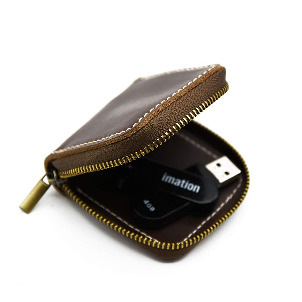 Vegan Leather Coin Purse with Zipper - Small Wallet for Men & Women - RFID Blocking Beaded Change Pouch for Cash, Cards & Coins | Perfect for Travel, Shopping & Everyday Use (Brown)