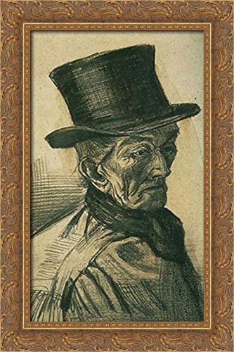 Vincent van Gogh Gold Ornate Wood Framed Canvas Art - 16x24 Man With Top Hat Wall Decor for Living Room, Office & Gallery Display