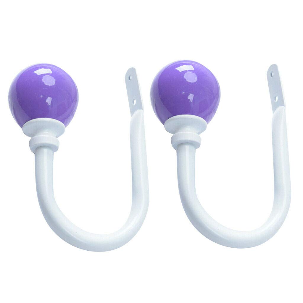2-Pack White Wall Hook Window Curtain Holdbacks - Drapery Tiebacks for Room Dividers & Window Treatments (Purple) - Perfect for Living Room, Bedroom & Home Decor