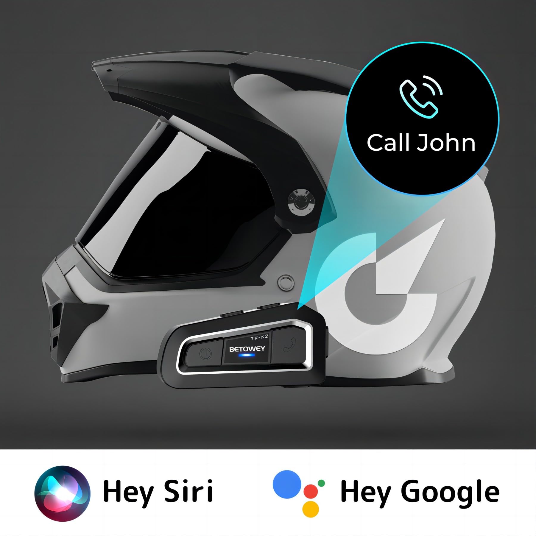 BETOWEY TK-X2 Motorcycle Bluetooth Headset - Helmet Intercom Communication System with FM Radio & Dual Microphones for Snowmobile, ATV, Dirt Bike - Perfect for Group Riding, Adventure Tours & Off-Road Communication