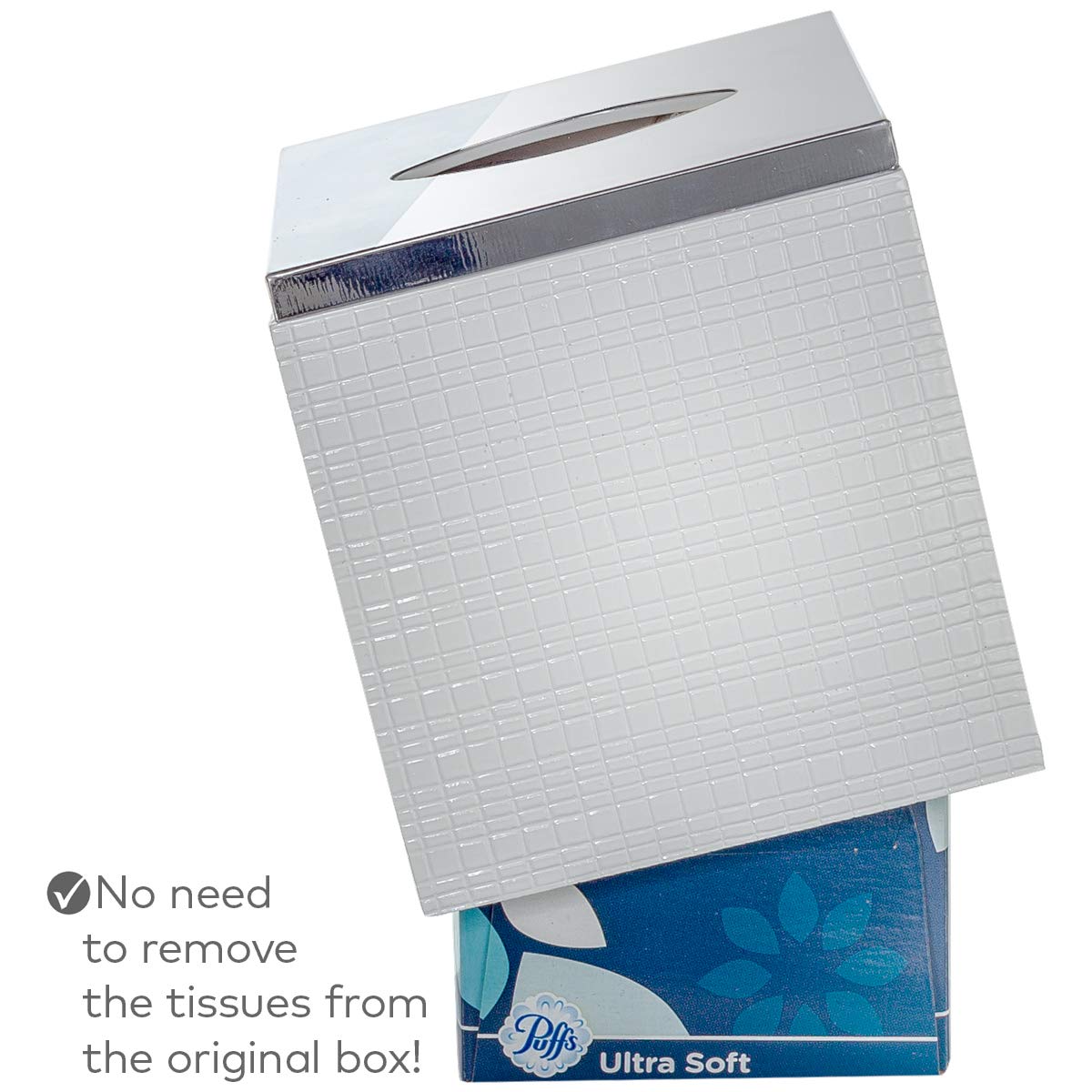 Elegant Estella White Square Tissue Box Cover - Decorative Bathroom Tissue Holder with Modern Design for Home & Office Decor | Perfect for Bathrooms, Living Rooms, and Guest Rooms