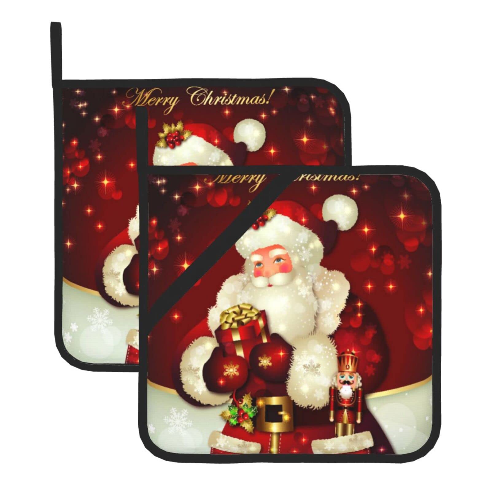 Santa Claus Christmas Heat Resistant Pot Holder Set - Non-Slip Kitchen Counter Insulation Pads for Cooking, Baking & Holiday Decor