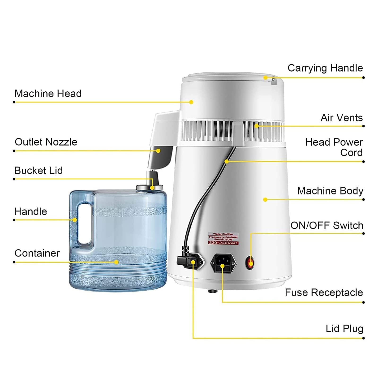 1.1 Gallon (4L) Stainless Steel Countertop Water Distiller Machine with Container | Home Distilled Water Maker for Drinking, Cooking & Baby Formula | BPA-Free Water Purification System