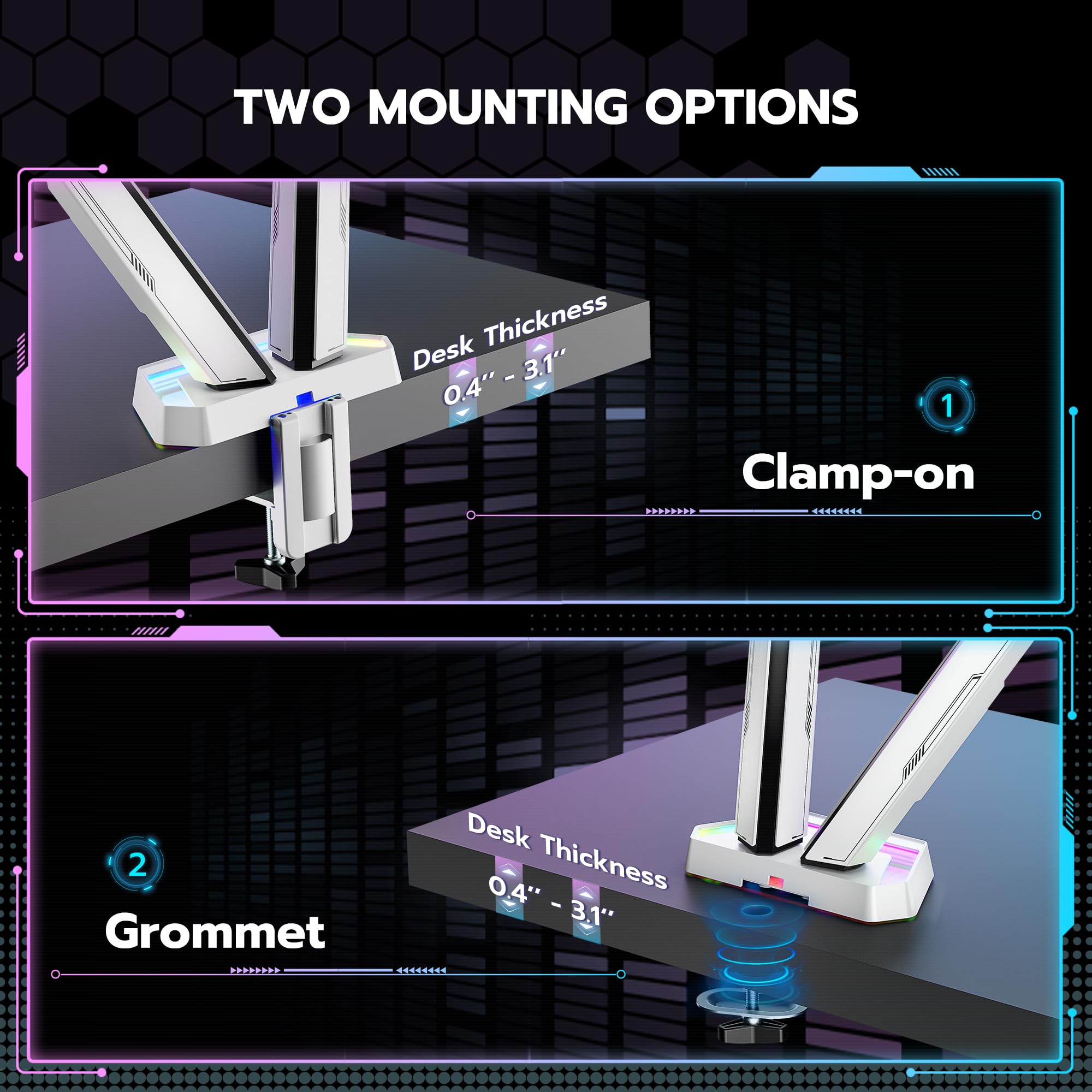 ARES WING RGB Dual Monitor Arm Stand for 17-38