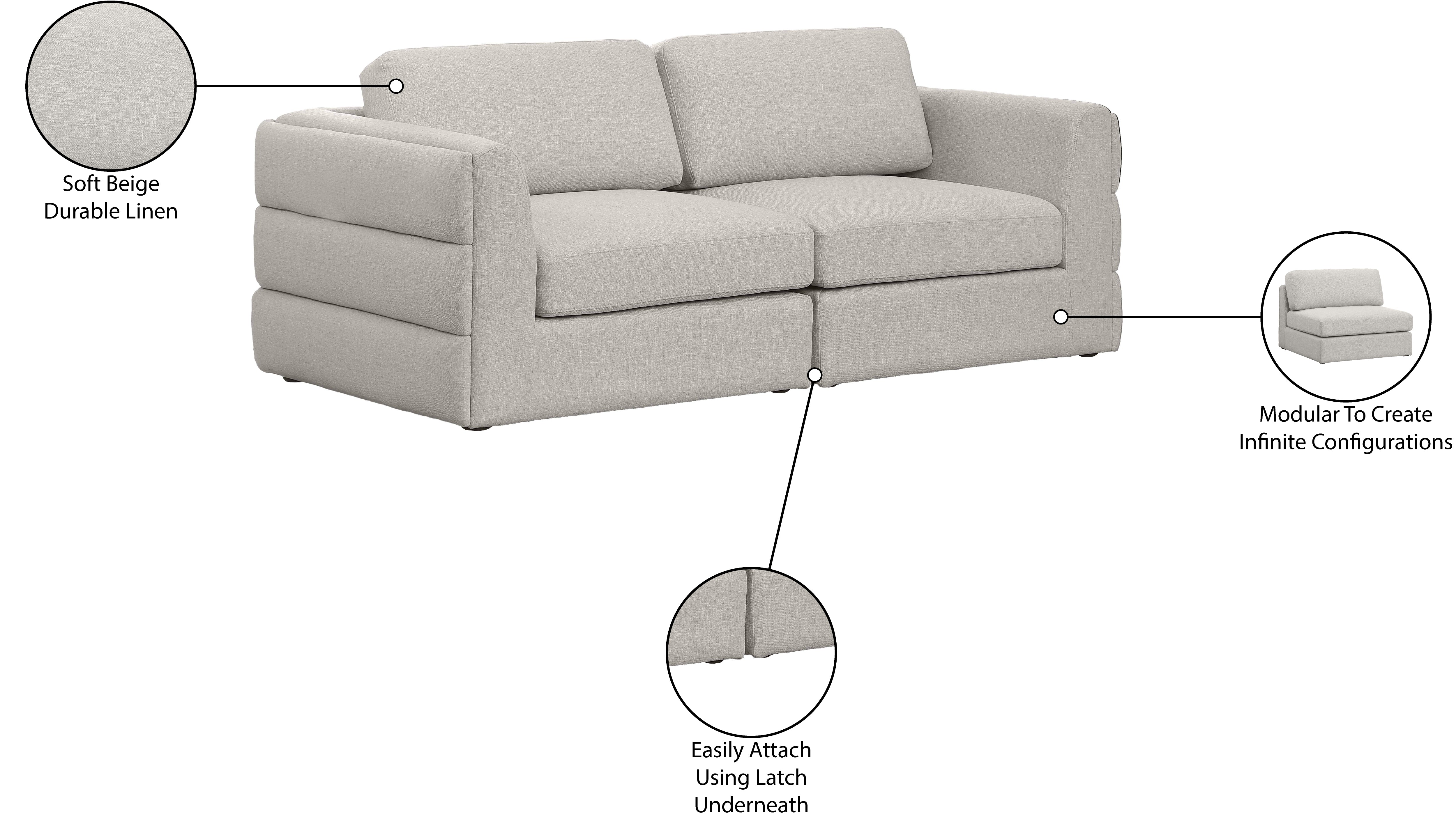 Beckham Durable Linen Textured Fabric Modular Sofa - Modern Sectional Couch for Living Room, Lounge & Home Theater - Washable Removable Covers, Easy Assembly