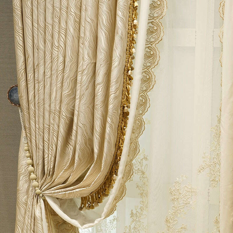 Luxury Mila French Jacquard Curtains - Elegant Beige Window Drapes for Living Room & Bedroom Decor