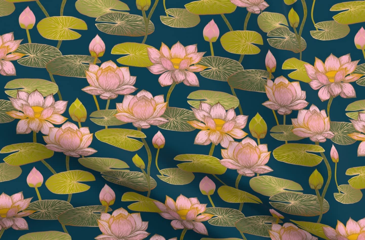 Lotus Blossom Printed Satin Fabric by The Yard - Premium Sewing Material for Apparel, Lining, Fashion, Blankets & Home Decor | Mindful Floral Design for Peaceful Living Spaces