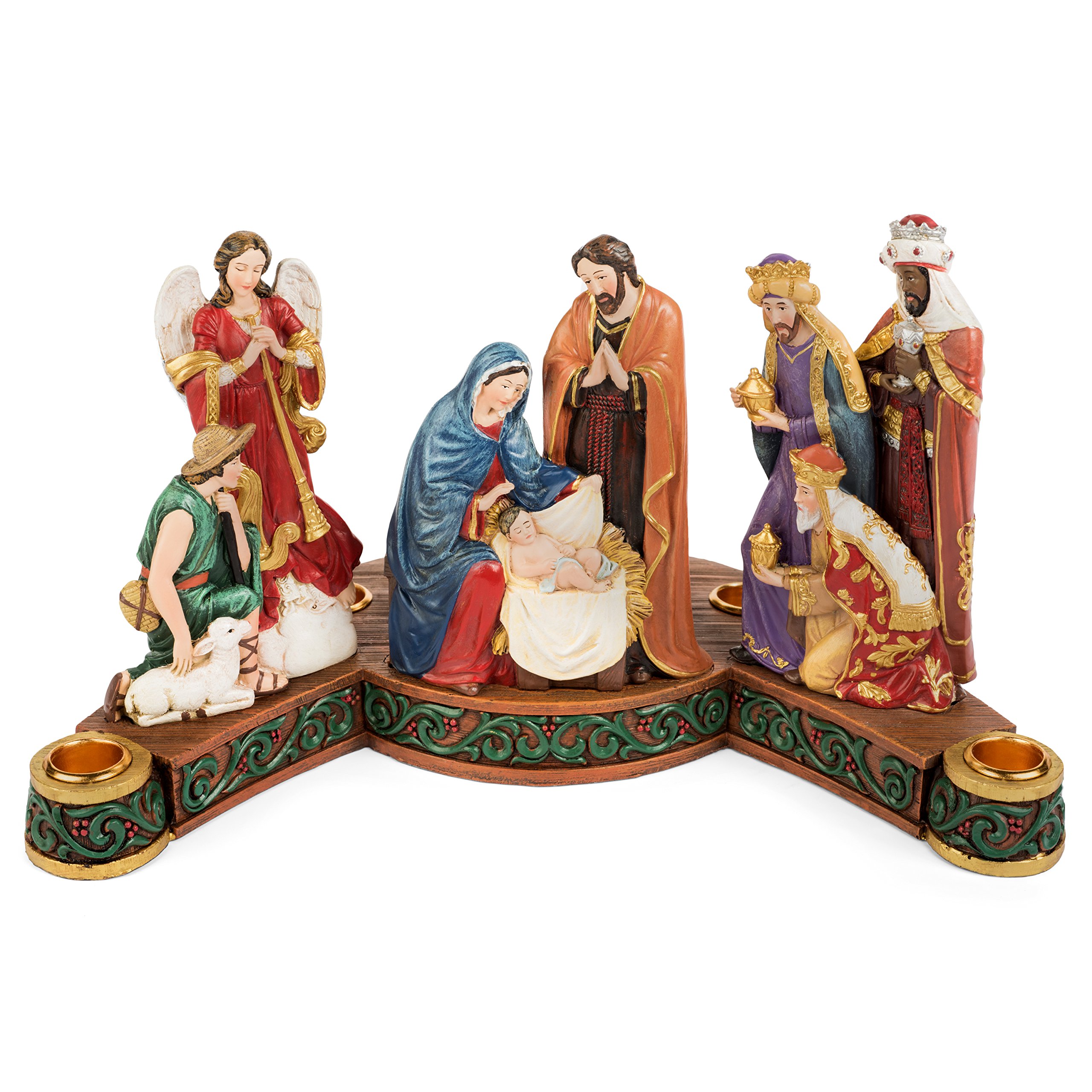 Luxury Christmas Candle Holders - 12.75 x 7.5-Inch Nativity Advent Wreath Centerpiece for Tabletop Decor, Taper & Pillar Candles - Perfect for Holiday Home Decor, Christmas Parties, and Church Celebrations