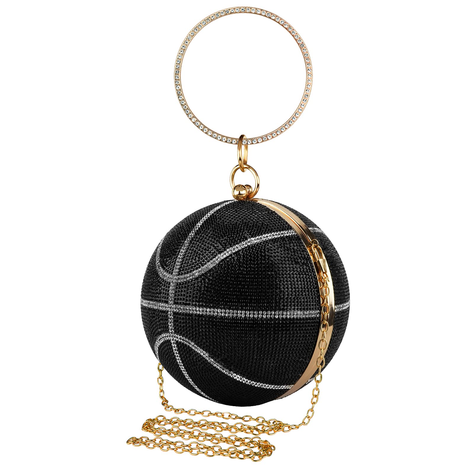 Stylish Rhinestone Clutch Purse for Women - Elegant Small Evening Bag with Crossbody Strap & Ring Handle - Perfect for Parties, Weddings & Basketball Games (Black/White)