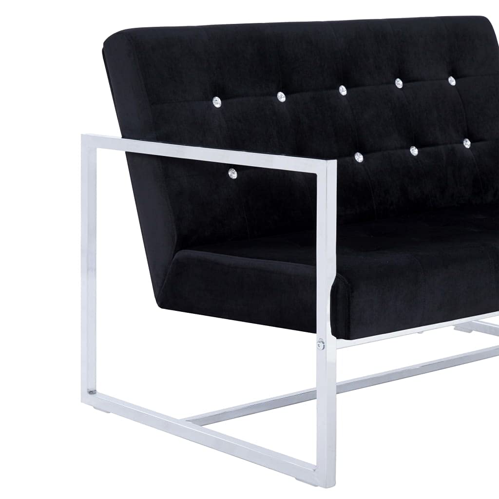 CHARMMA 2-Seater Sofa with Armrests - Black Chrome & Velvet Upholstery, 23.6KG - Modern Living Room Furniture for Small Spaces & Apartments