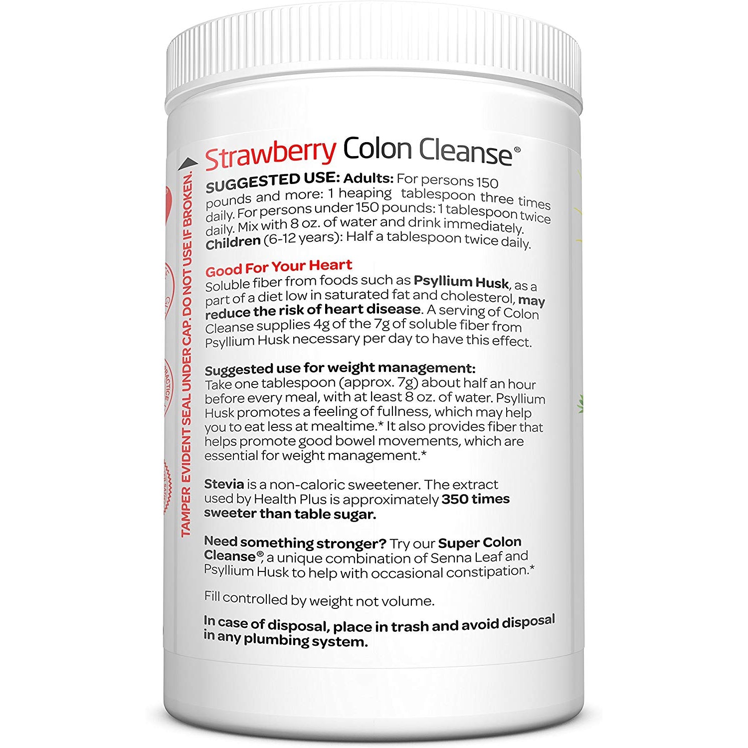 Health Plus Colon Cleanse Supplement - Natural Strawberry Flavor with Stevia Sweetener | Supports Digestive Health & Detox | Perfect for Daily Wellness Routine & Cleansing Programs