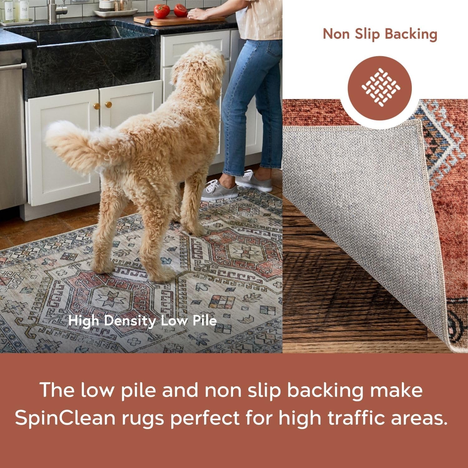 nuLOOM 8' Round Washable Area Rug - Stain Resistant & Non-Slip Backing - Low Profile Design for Living Room, Bedroom, Dining Room - Mason Blue - Perfect for High Traffic Areas & Pet-Friendly Homes