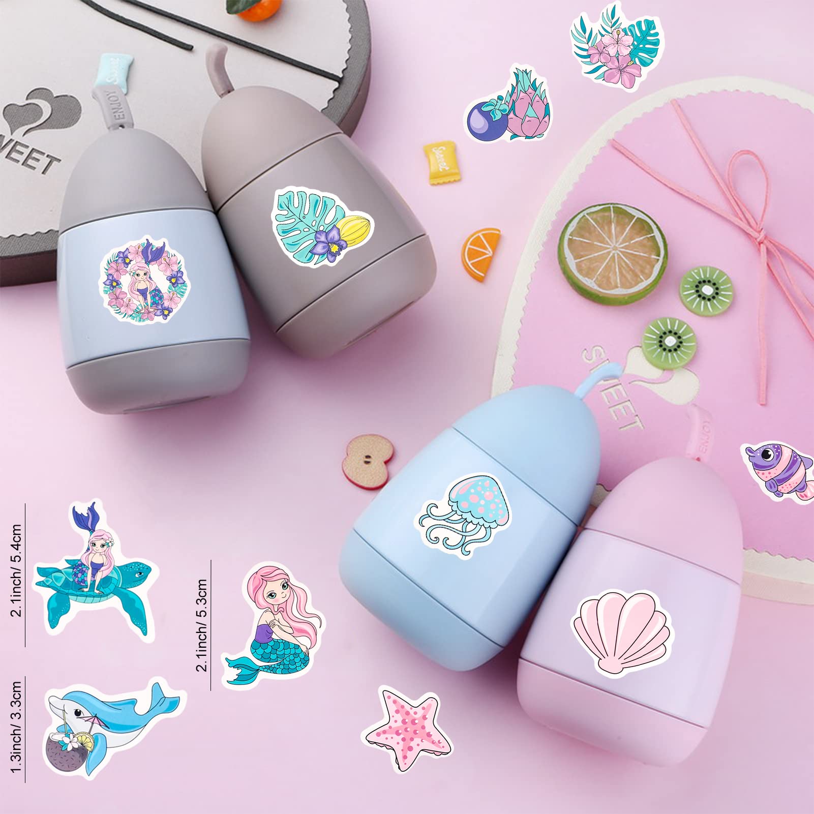 50PCS Waterproof Vinyl Stickers for Laptop, Water Bottle, Skateboard - Cute Mermaid Aesthetic Stickers for Girls, Teens & Kids | DIY Crafts, School Supplies, Room Decor