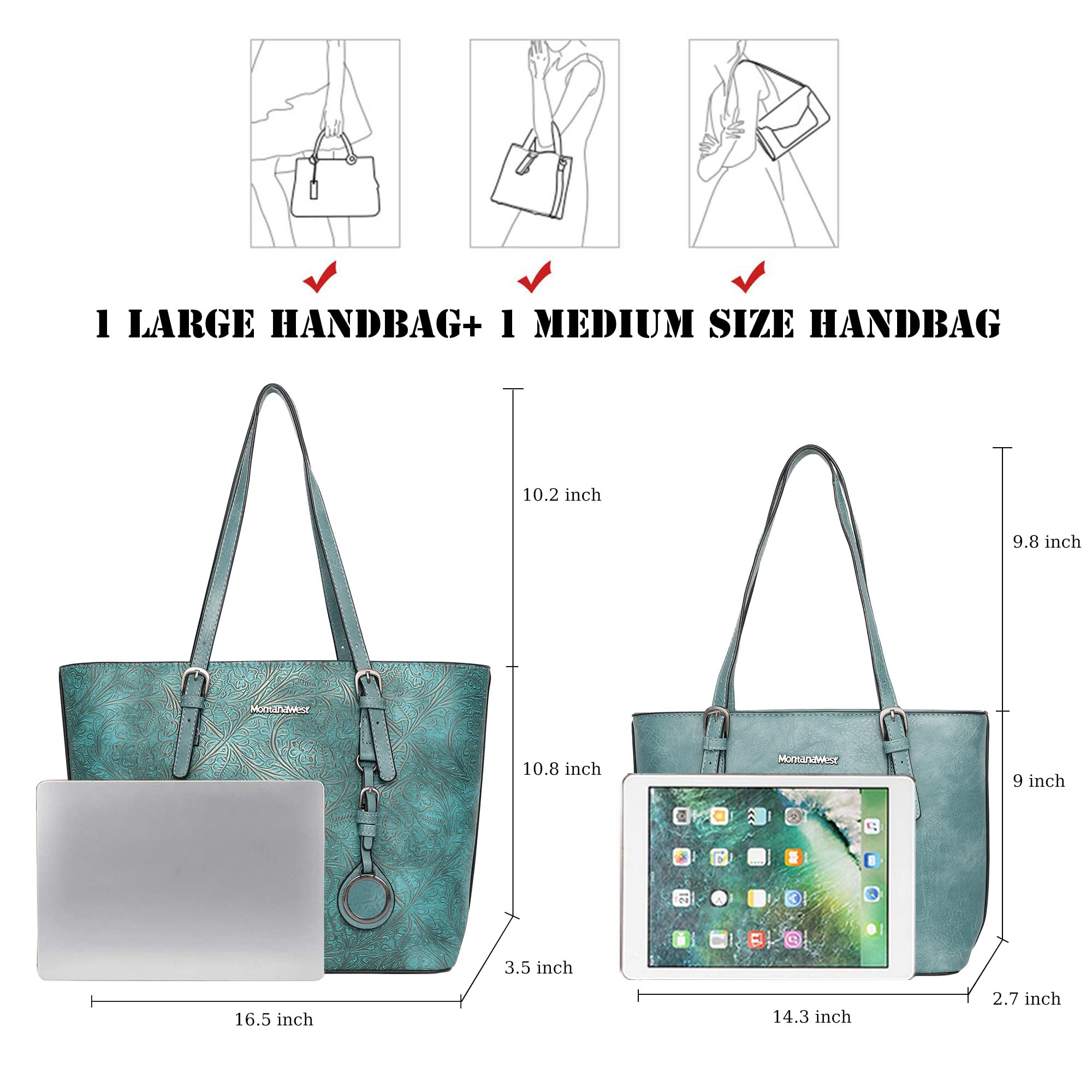 Montana West Women's Large Tote Bag & Handbag 2-Piece Set - Embossed Leather Purse Collection for Work, Travel & Daily Use