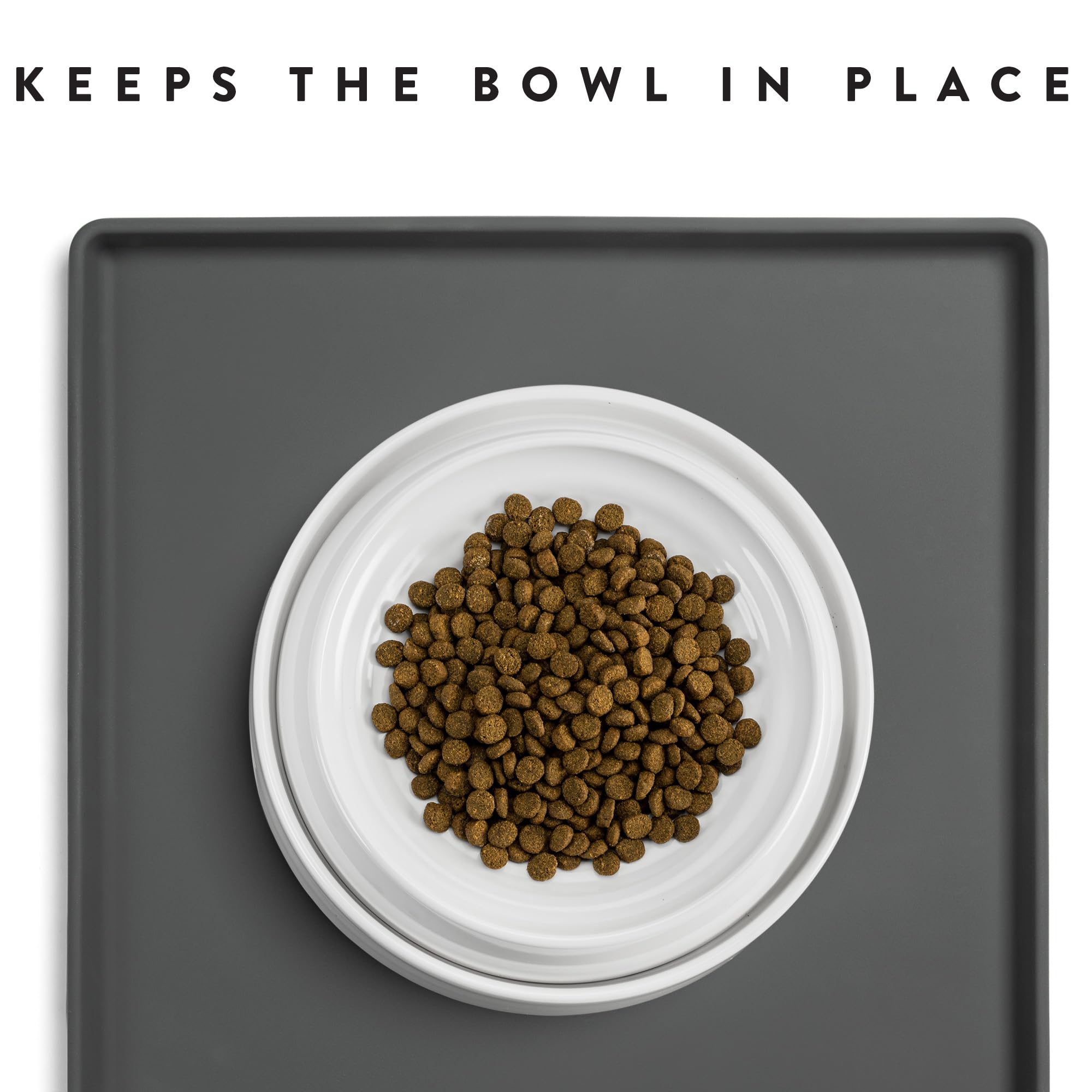 Premium Cat Food Mat - Small & Large Waterproof Silicone Pet Feeding Mat for Cat Bowls & Water Dishes | Non-Slip Base | Carbon Color | Ideal for Messy Eaters & Water Fountain Areas