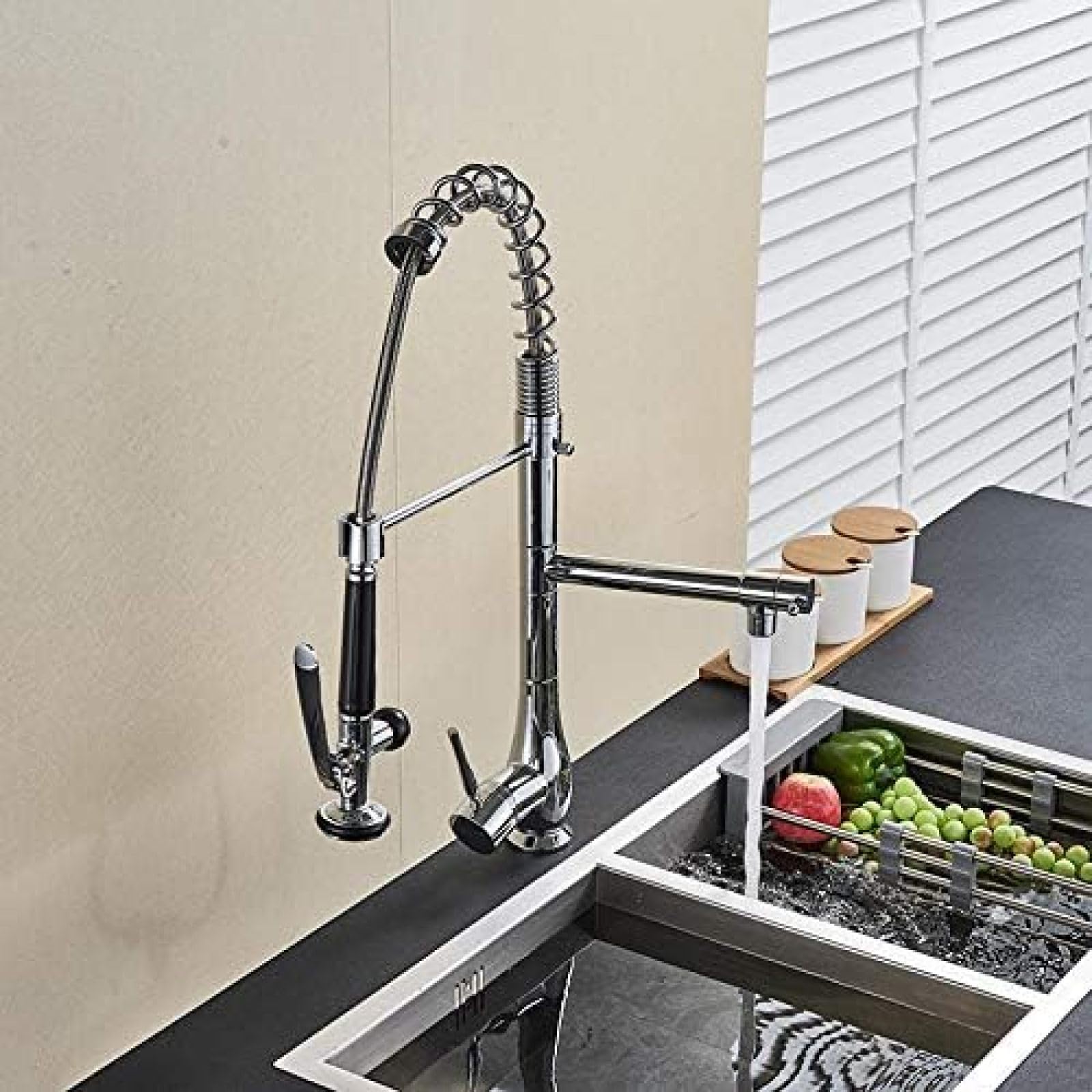 CRJUS 360° Swivel Kitchen Faucet with Dual Spray Pull-Down Sprayer, High Spring Chrome Vessel Sink Mixer Tap - Perfect for Modern Kitchens, Dishwashing & Food Prep