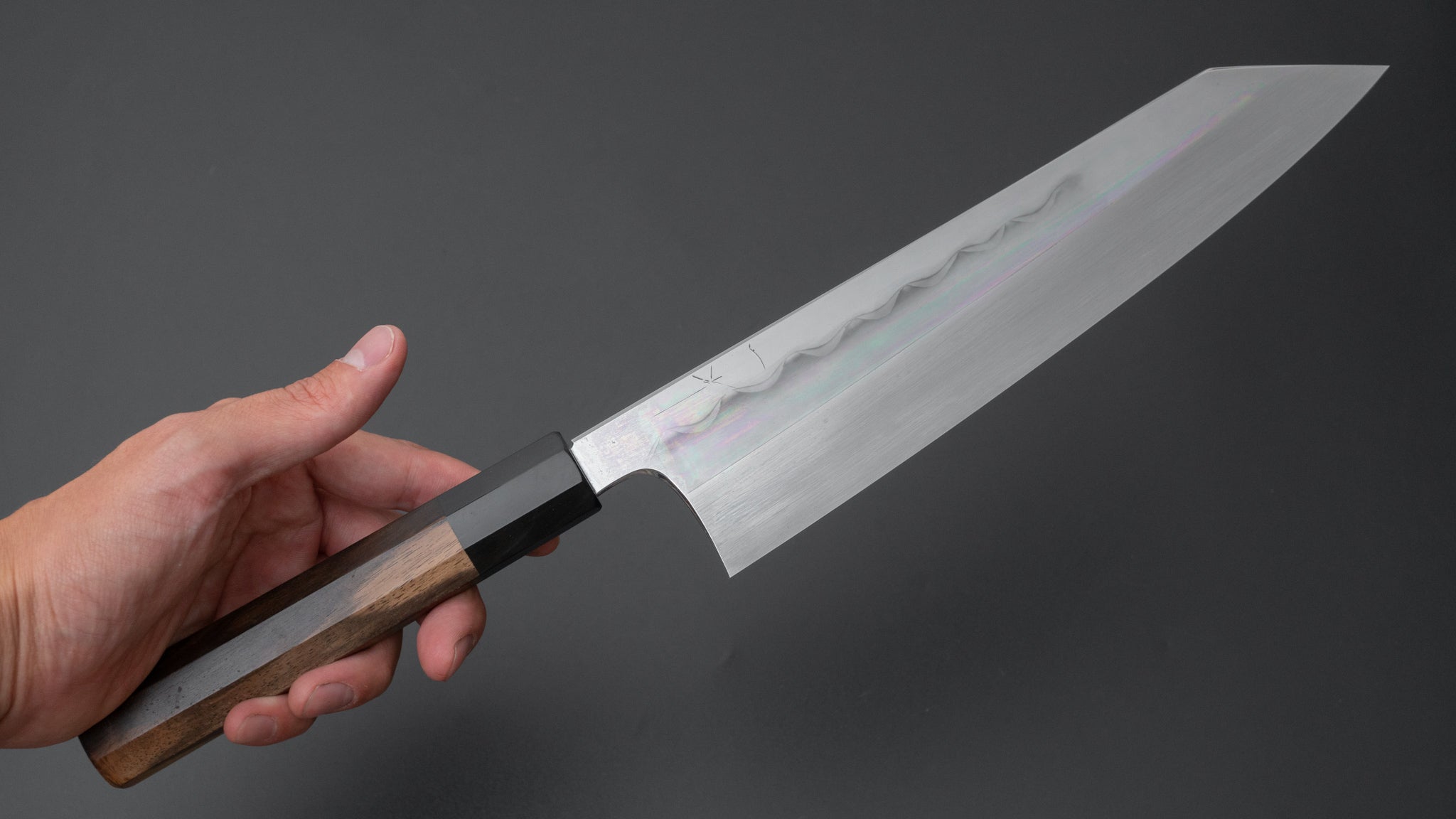 Hitohira Togashi White #1 Notaremon Mizu Honyaki Kiritsuke Gyuto 240mm Japanese Chef Knife with Kurokaki Persimmon Handle & Saya (#076) - Premium Kitchen Knife for Sushi, Sashimi & Precision Cutting
