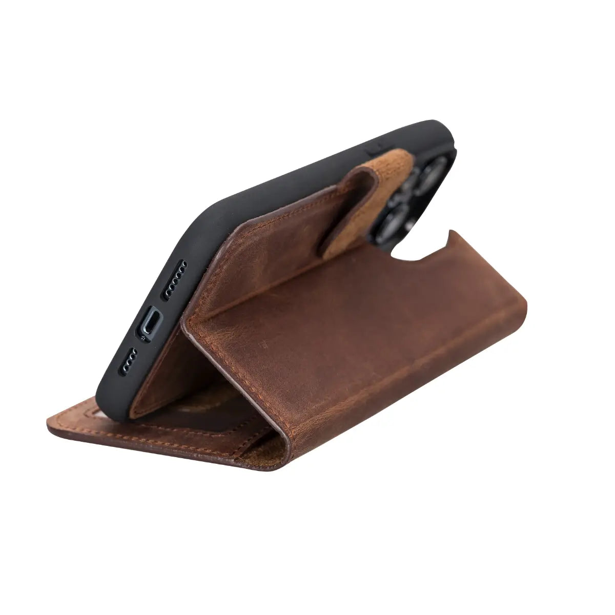 Vintage Brown Distressed Leather Wallet Case for iPhone 14 Pro Max - Slim Protective Phone Cover with Card Holder - Perfect for Everyday Use, Travel & Business (iPhone 14 Pro Max)