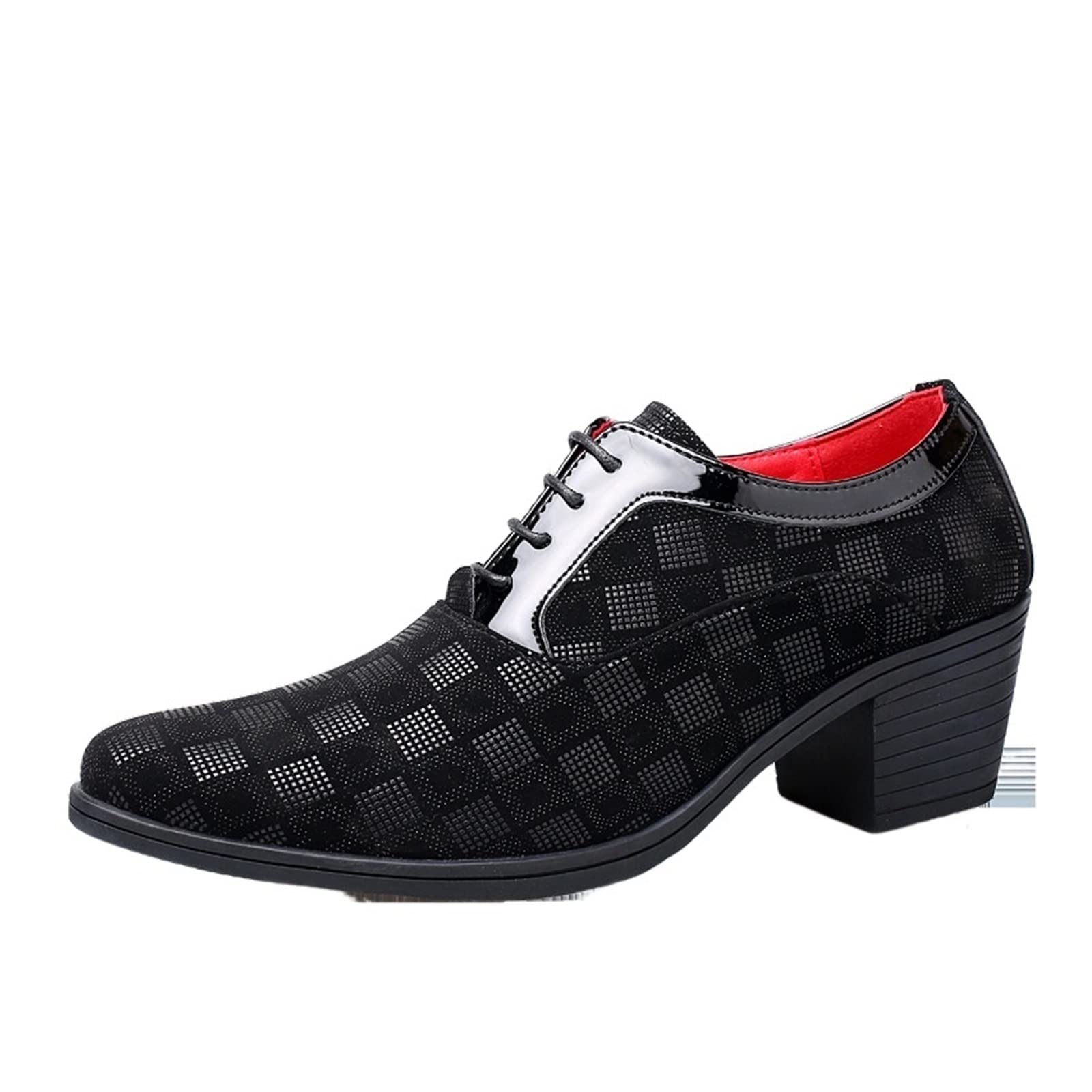 JRTGHNF Blue Plaid Men's Pointed Toe High Heel Dress Shoes - Formal PU Leather Oxfords for Wedding, Party & Special Occasions