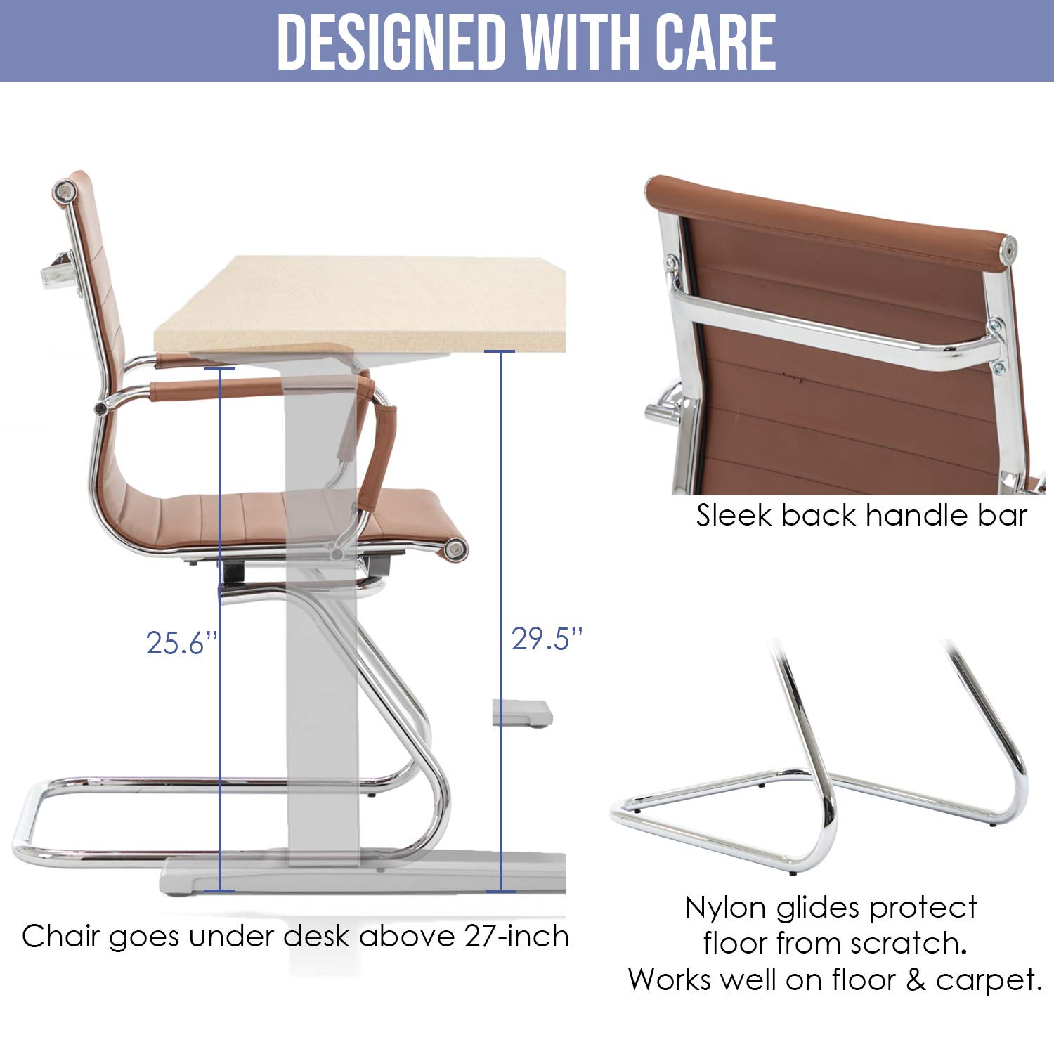 Wahson Office Guest Chairs - No Wheels Leather Reception Chairs, Mid Back Conference Chairs with Sled Base - 2 Pack for Waiting Room, Meeting, Lobby, or Restroom - Perfect for Offices, Hotels, and Business Spaces
