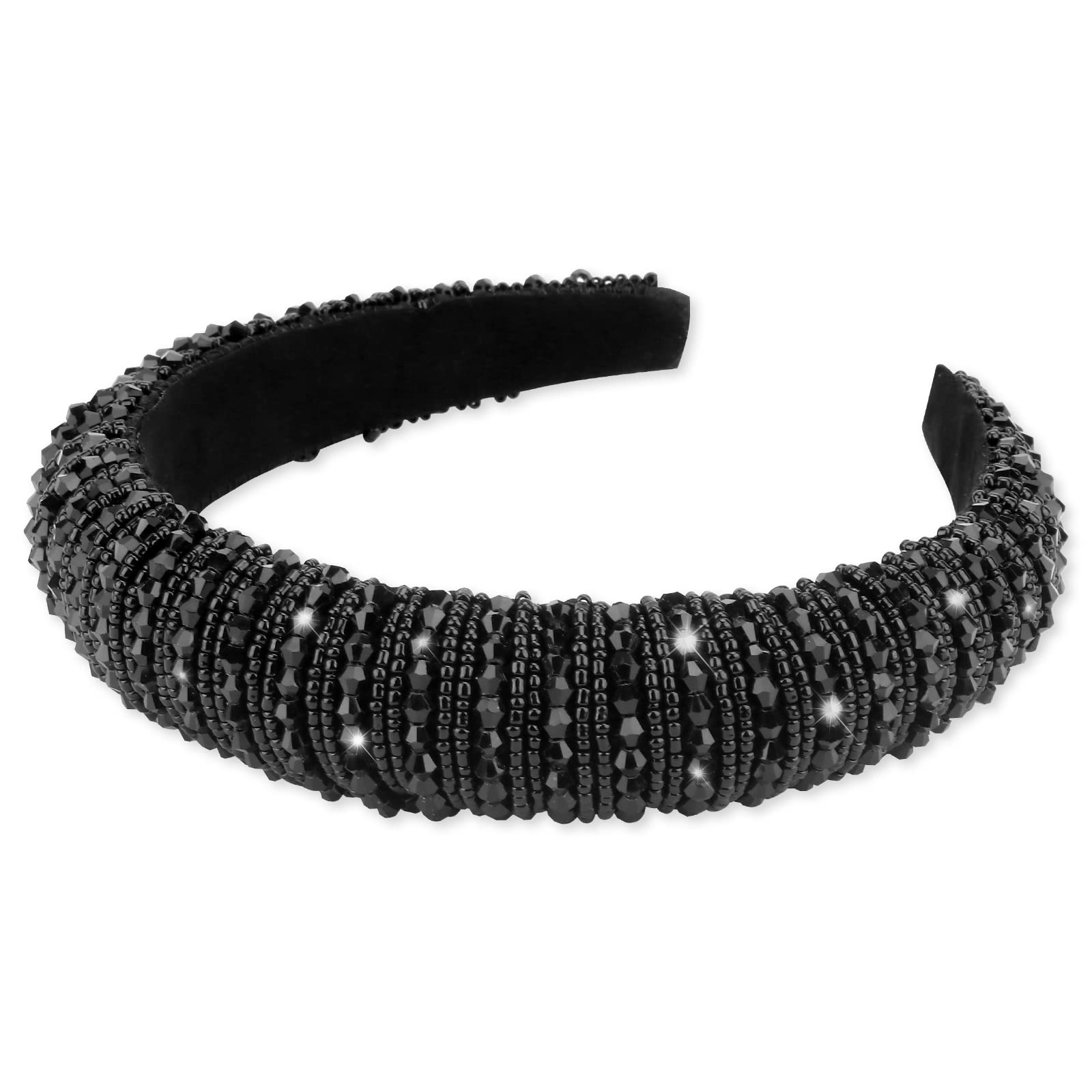 Sparkling Rhinestone Headband for Women - Elegant Crystal Beaded Hair Band with Padded Comfort, Fashionable Bling Accessory for Parties, Weddings & Halloween Gifts (Black) | Perfect Hair Accessory for Women & Girls