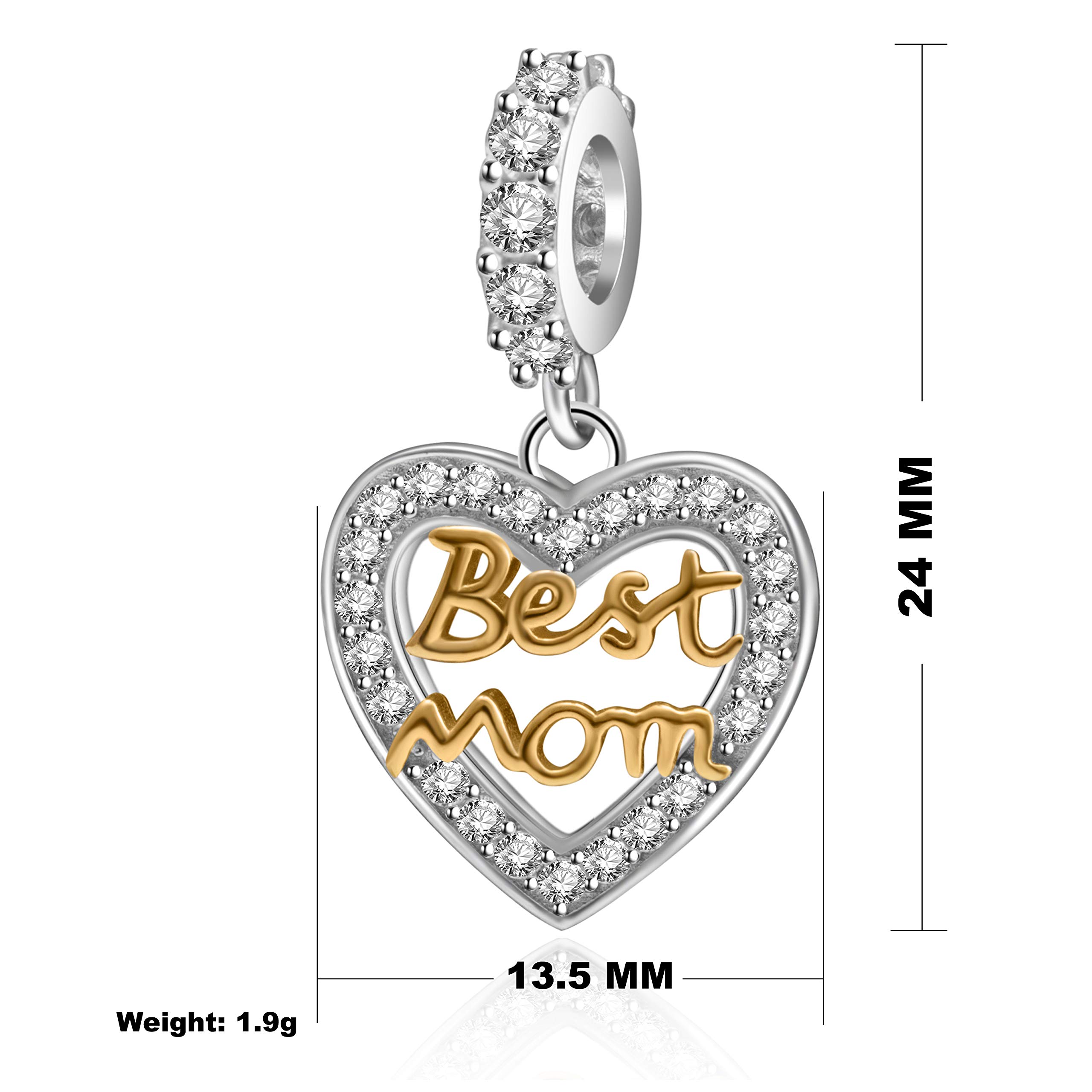 SOUKISS Happy Mother's Day Charms for Pandora Bracelets - 925 Sterling Silver Love Mom Heart Bead & Family Pendant | Perfect Gift for Mom, Grandma, Wife on Birthday, Anniversary & Special Occasions