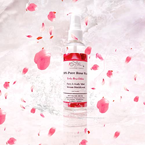 KIAAPURE TOUCH® Pure & Natural Rose Water (Gulab Jal) - 100ml Steam Distilled Organic Facial Toner | Chemical-Free Skin Hydration for Face, Body & Hair Care | Perfect for Daily Skincare Routine, Makeup Setting & Aromatherapy