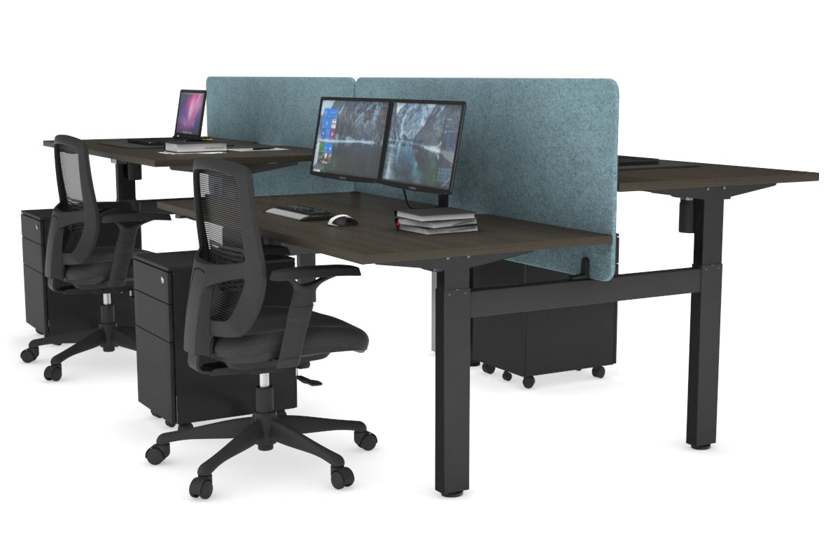 Adjustable 4-Person H Bench Workstation - Black Frame [1200L x 800W] - Perfect for Office, Coworking Spaces & Home Offices