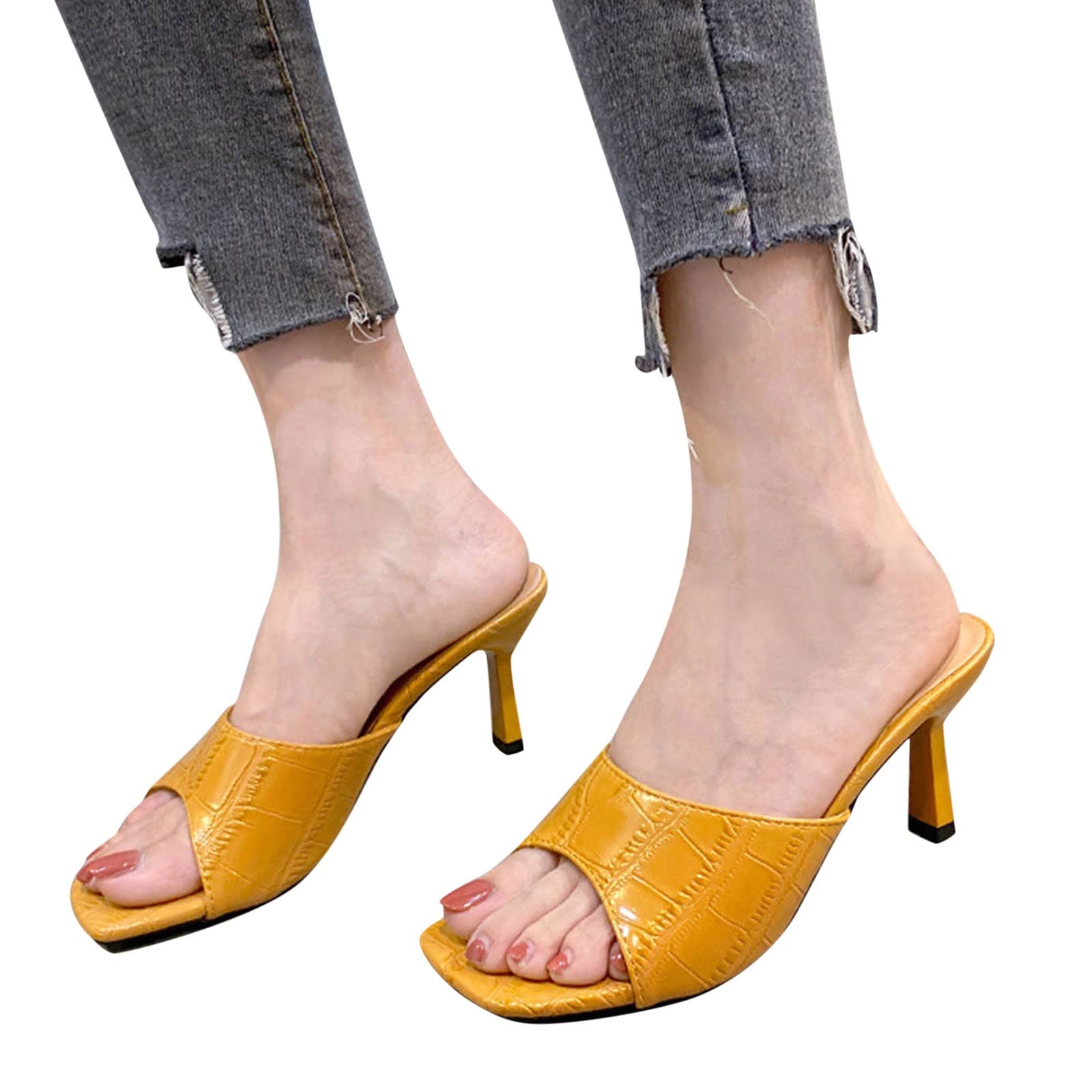 Stylish Women's High Heel Sandals - Open Toe Leather Texture Summer Dress Shoes for Women | Perfect for Beach, Party & Date Night Outfits