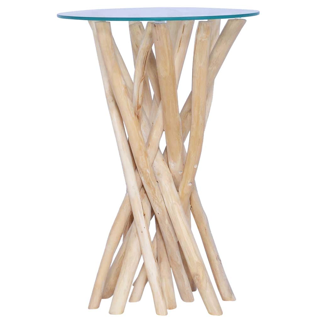 Modern Teak Wood Coffee Table with Tempered Glass Top - 13.8