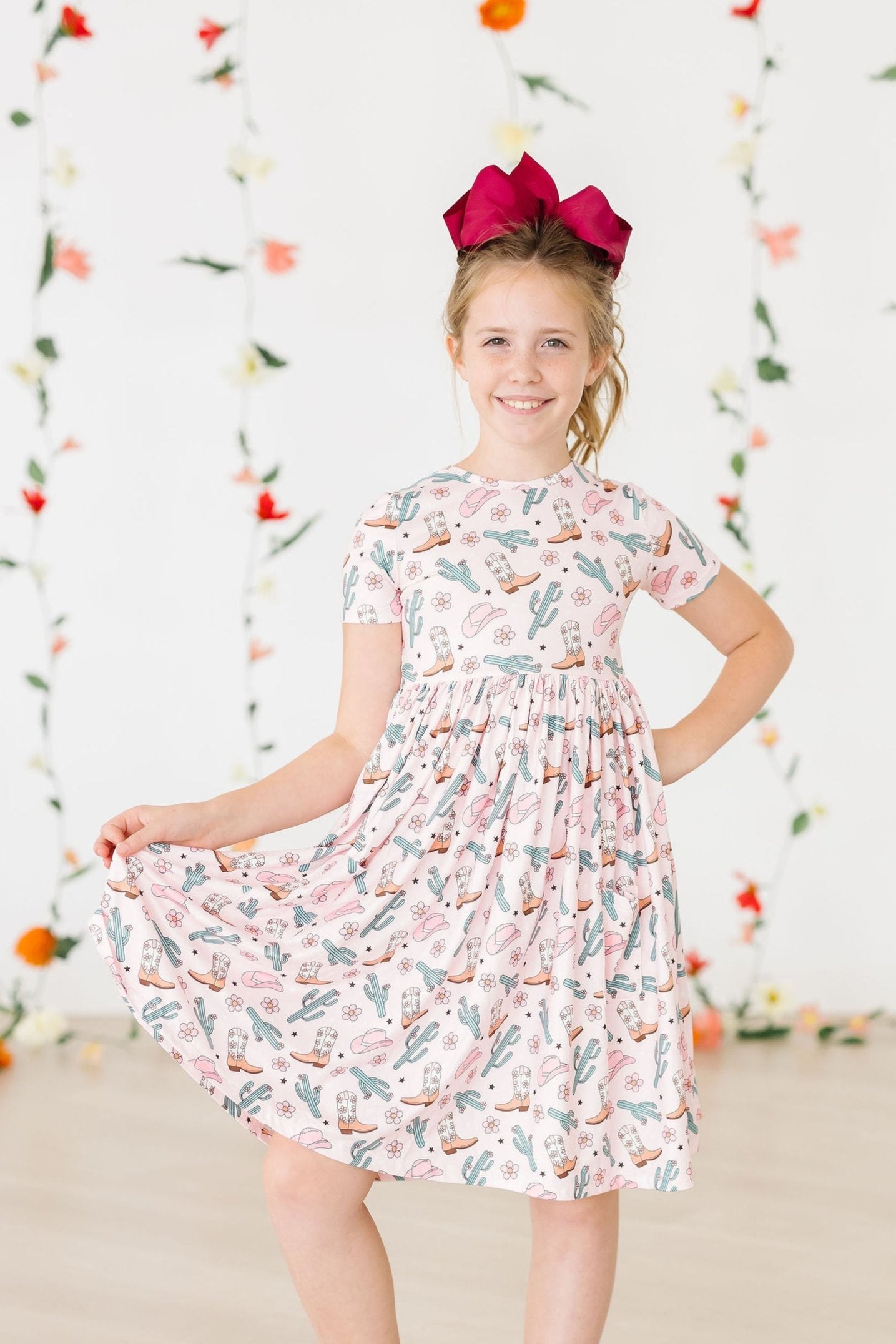 Cactus Cowgirl Short Sleeve Pocket Twirl Dress - Western Summer Dress for Women, Perfect for Country Music Festivals & Outdoor Adventures