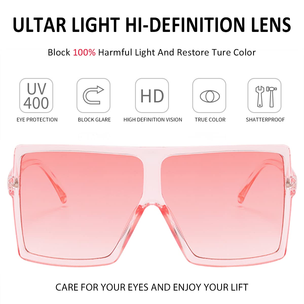 Dollger Square Oversized Sunglasses for Women & Men - Retro 70s Flat Top Shades - UV Protection Fashion Sunglasses - Perfect for Beach, Driving, and Outdoor Activities