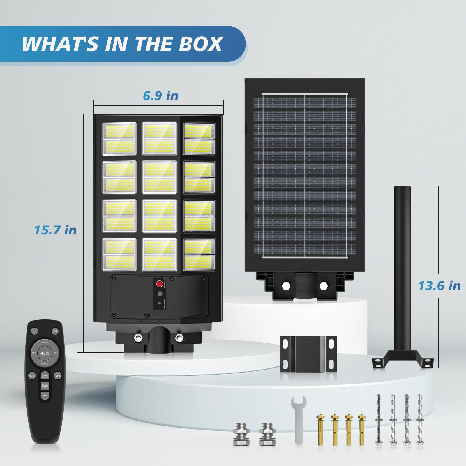 3000W Solar Street Lights Outdoor - 6500K Bright White Wide Angle Solar Powered Motion Sensor Lights, IP66 Waterproof Dusk to Dawn Flood Lights for Commercial Parking Lots, Yards, Pathways (2 Pack) - Ideal for Security Lighting, Garden Illumination and Driveway Lighting