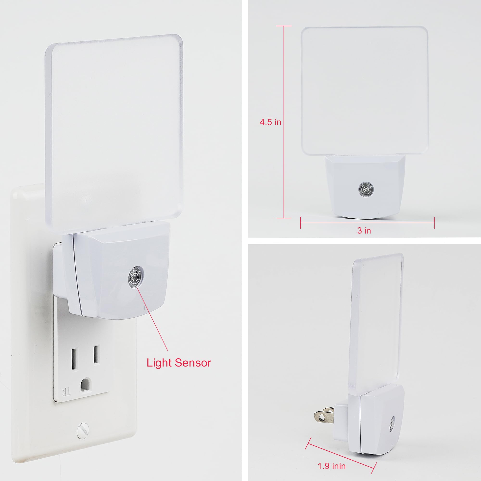 Greenic Red LED Night Light 2 Pack - Auto On/Off Plug in Night Light with Dusk to Dawn Sensor | Perfect for Bedroom, Nursery, Hallway & Bathroom Safety Lighting