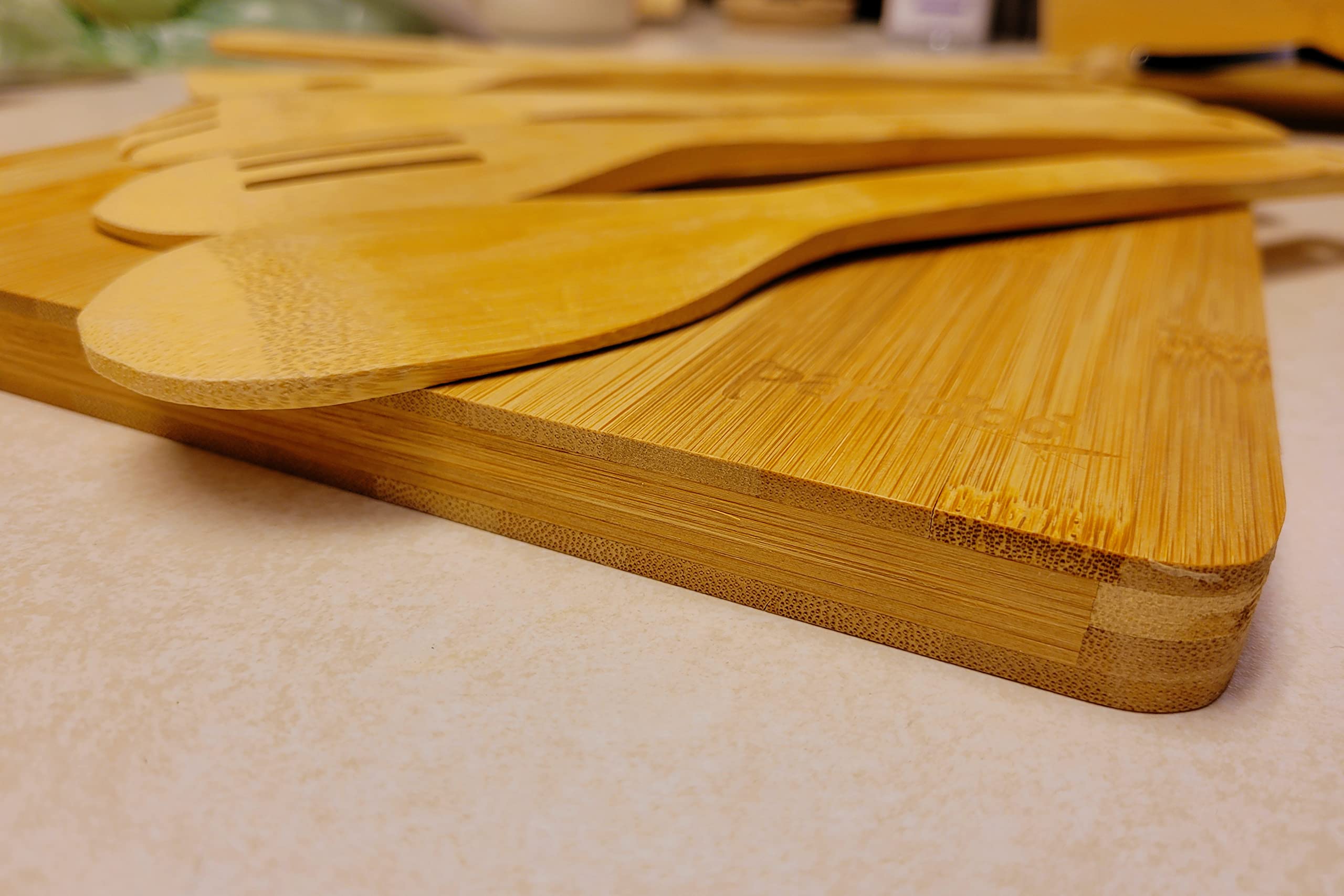 Premium Bamboo Cutting Board with Handle - Natural Eco-Friendly Kitchen Chopping Board for Meat, Vegetables & Fruits - Includes 6-Piece Bamboo Utensil Set - Perfect for Holiday Gifts & Everyday Cooking