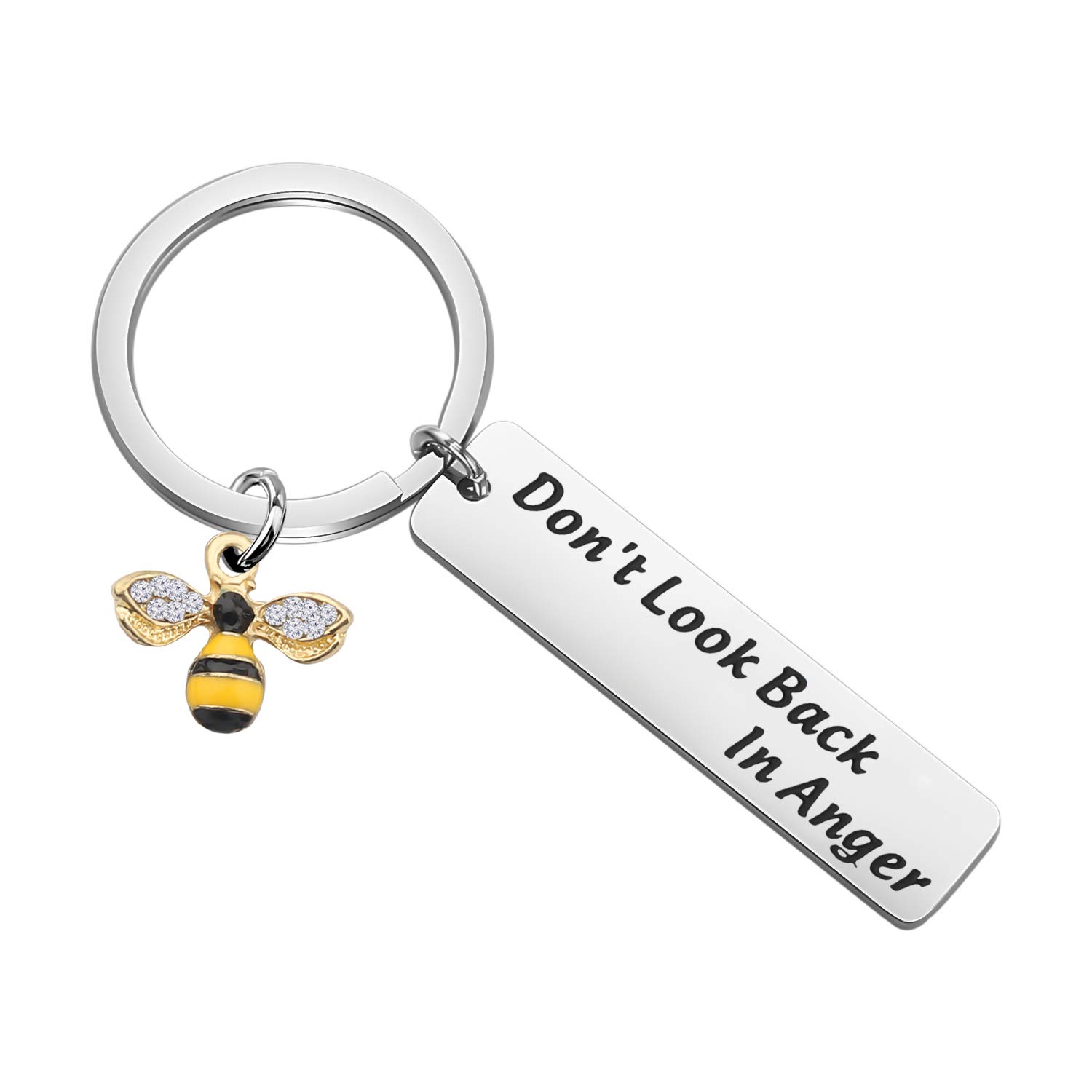 Bee Quote 'Don't Look Back In Anger' Keychain - Unique Bee Jewelry Gift for Bee Lovers, Cute Bee Charm Keyring for Women & Men - Perfect for Backpacks, Purses, or as Thoughtful Birthday Gifts