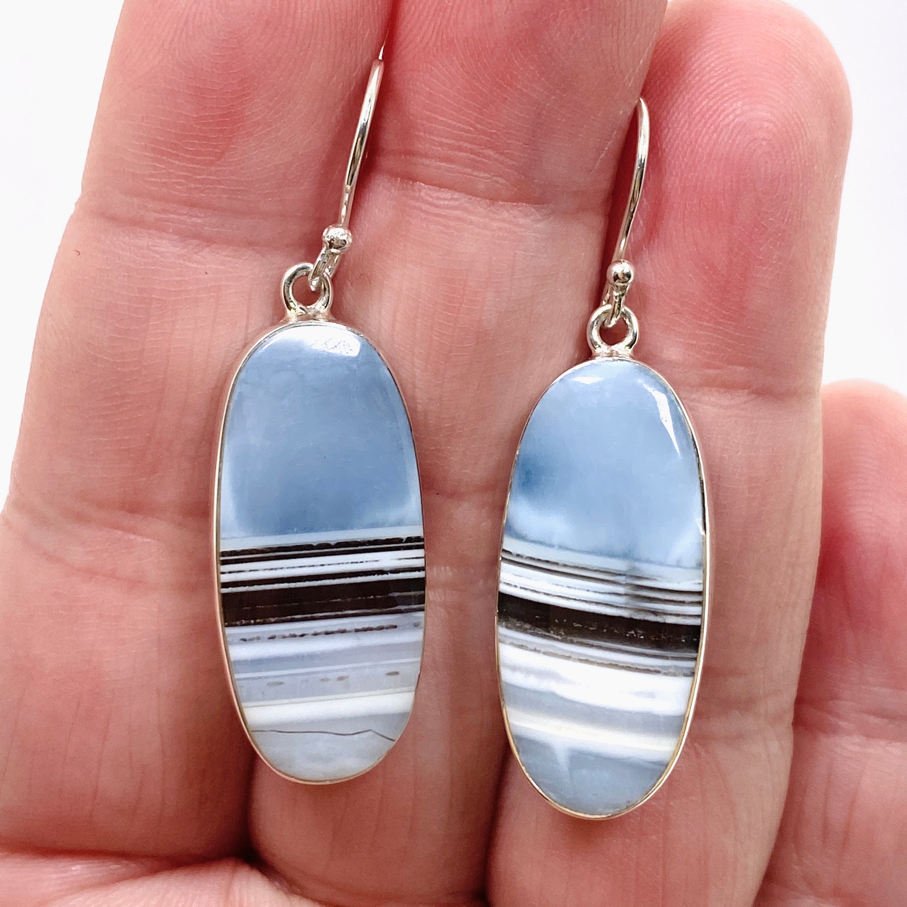Blue Owhyee Opal Oval Cabochon Earrings KEGJ1536 - Handmade Gemstone Jewelry for Women, Elegant Dangle Earrings for Party, Wedding & Special Occasions
