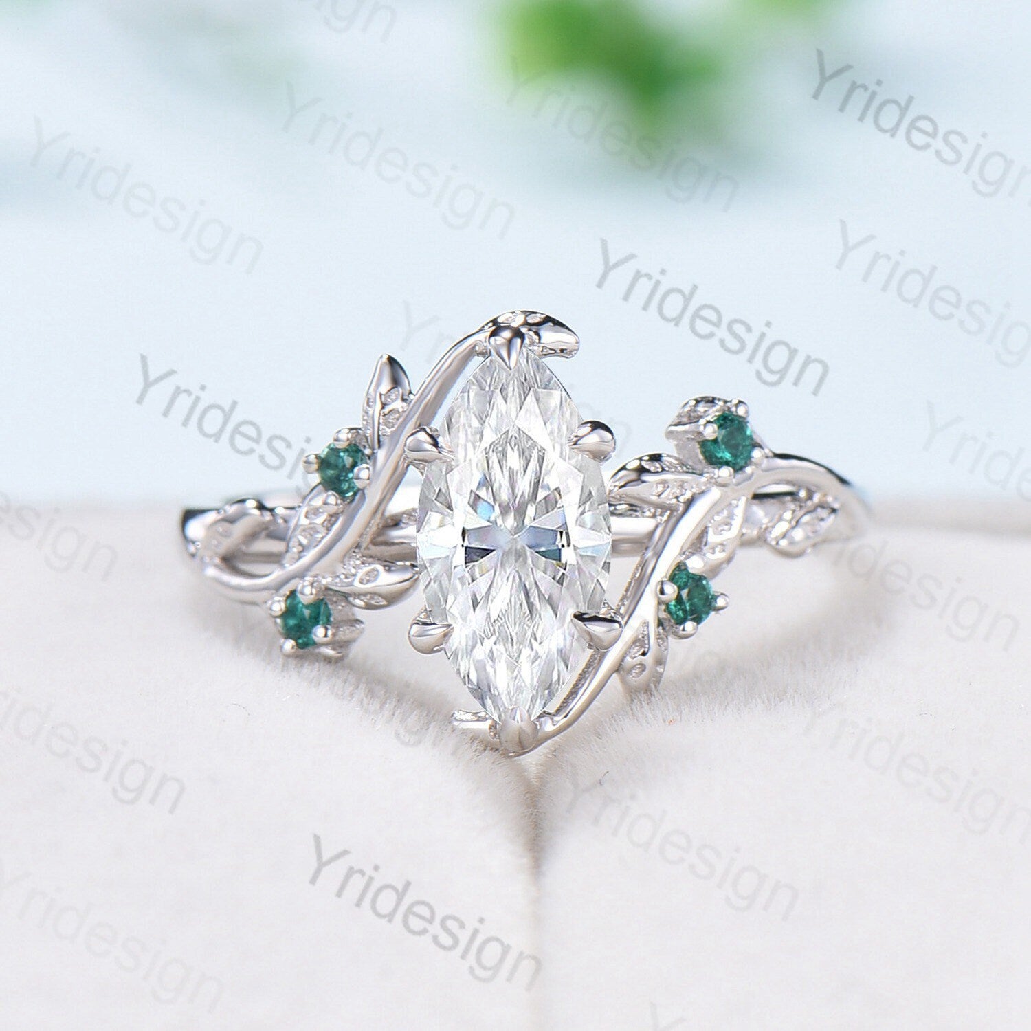 Vintage Moissanite Engagement Ring for Women - Marquise Cut Twig Leaf Cluster Wedding Band, Natural Inspired Branch Design | Perfect for Proposals, Anniversaries & Special Occasions