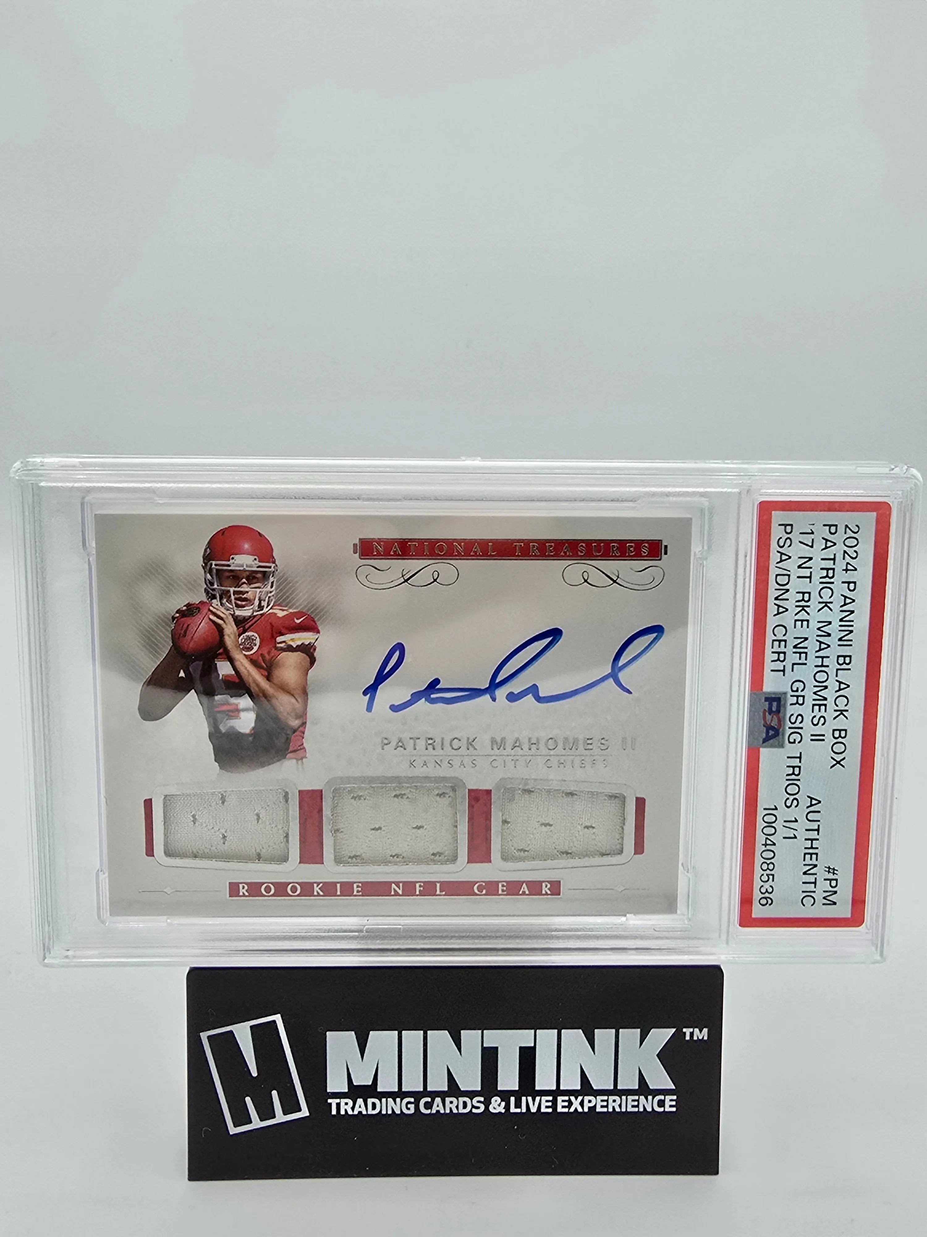 2024 National Treasures Patrick Mahomes II Black Box Rookie NFL Jersey Triple Relic Auto PSA Certified 1/1 - Perfect for Football Collectors, Sports Memorabilia Displays & Investment Pieces