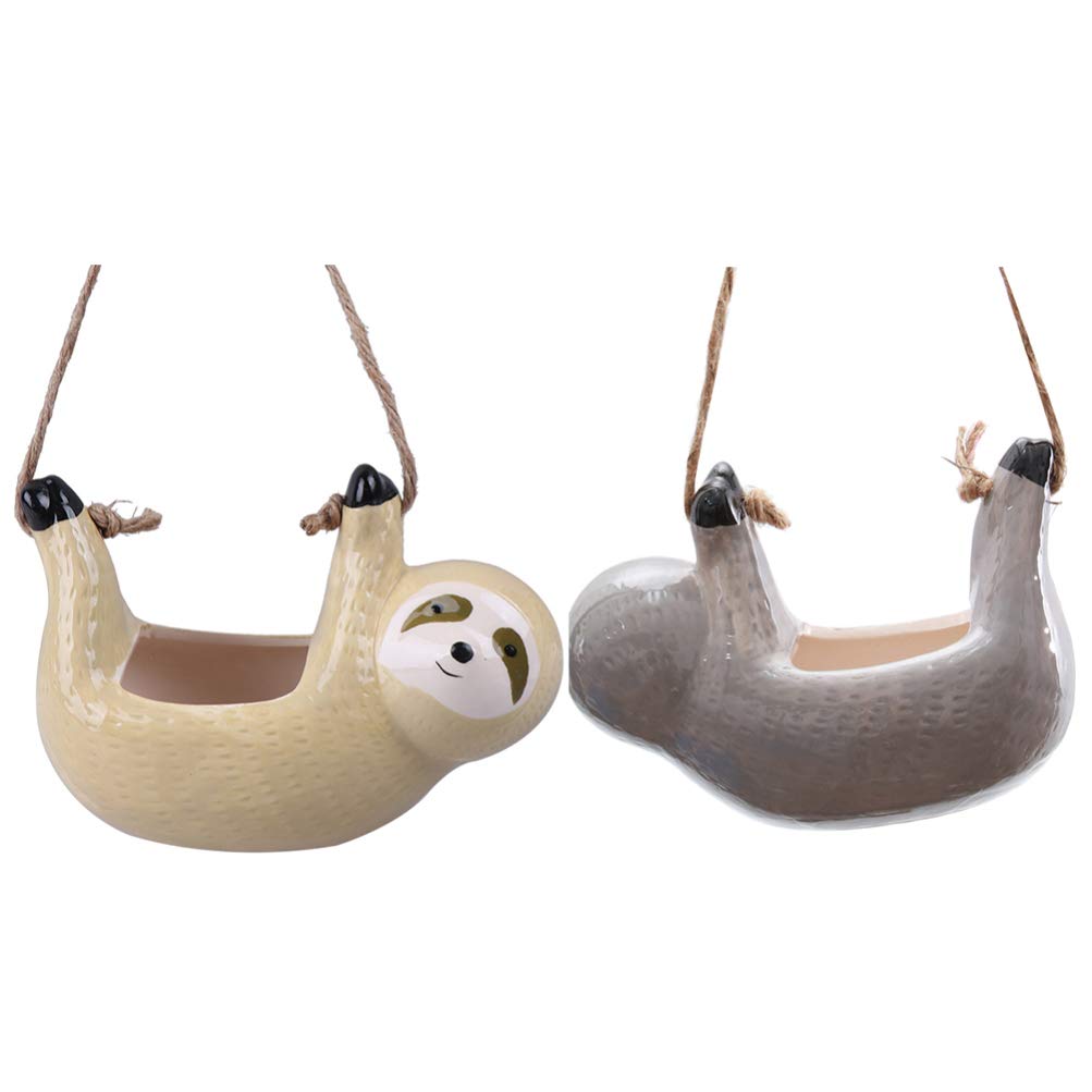 DOITOOL 2PCS Ceramic Hanging Sloth Planter Pot - Cute Succulent & Cactus Flower Pot for Indoor & Outdoor Plants (16 X 10CM) - Perfect for Home Decor, Garden, Balcony, and Office Plant Display