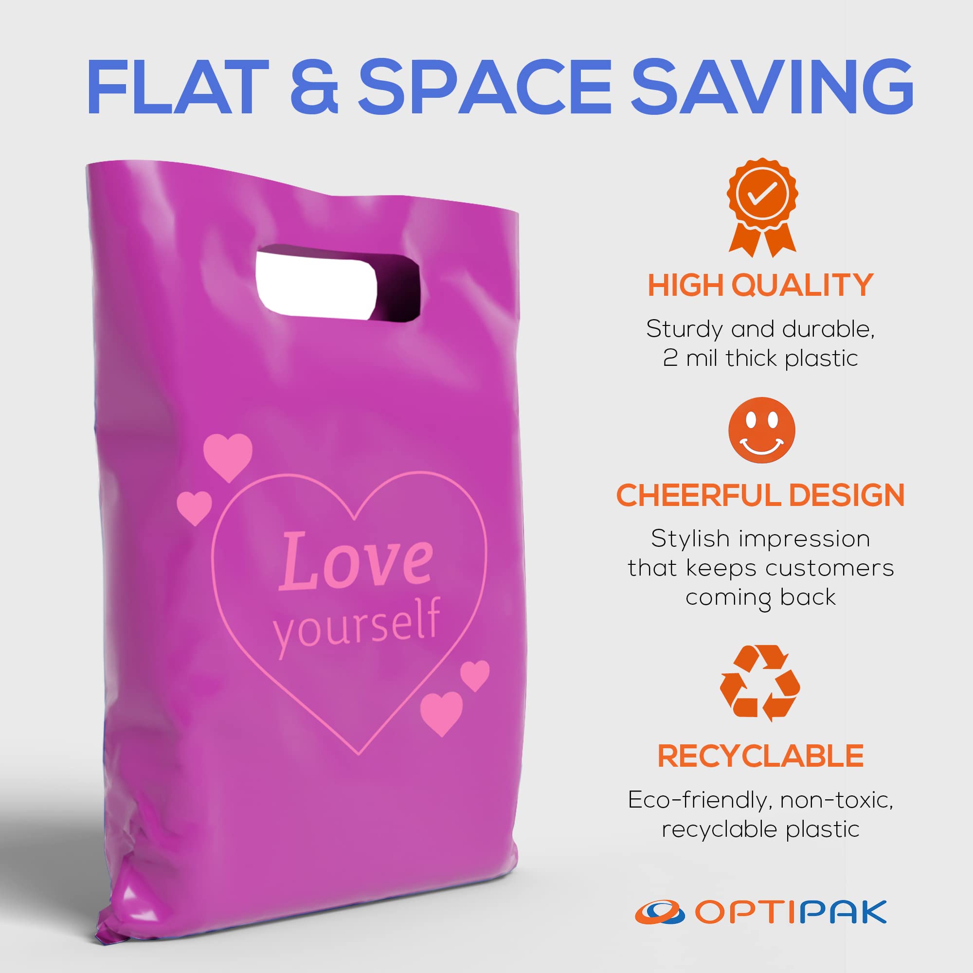 12x15 Plastic Bags with Handles - Durable Retail Shopping Bags for Small Business & Boutique Stores - Perfect for Vendor Events, Tradeshow Supplies & Gift Packaging - Love Yourself Collection