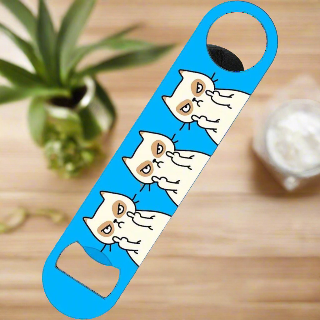 Premium Stainless Steel Bar Blade Bottle Opener - Muther Fluffer & Yin Yang Cat Designs - Perfect for Bartending, Home Bars, Parties & Gifts