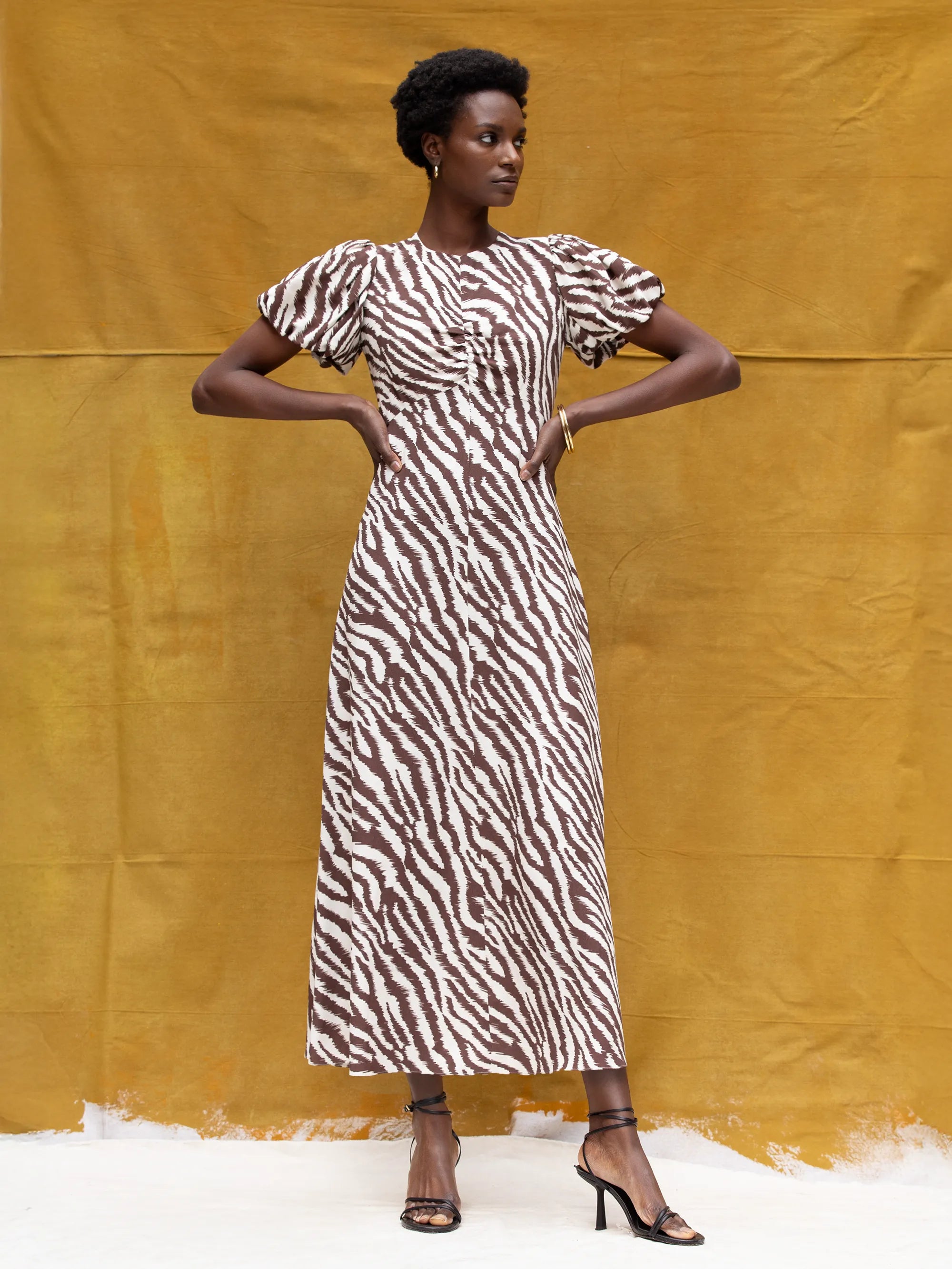 Petite Brown Zebra Print Puff Sleeve Dress for Women - Trendy Animal Print Party & Date Night Outfit - Perfect for Cocktail Parties, Dinner Dates & Special Occasions