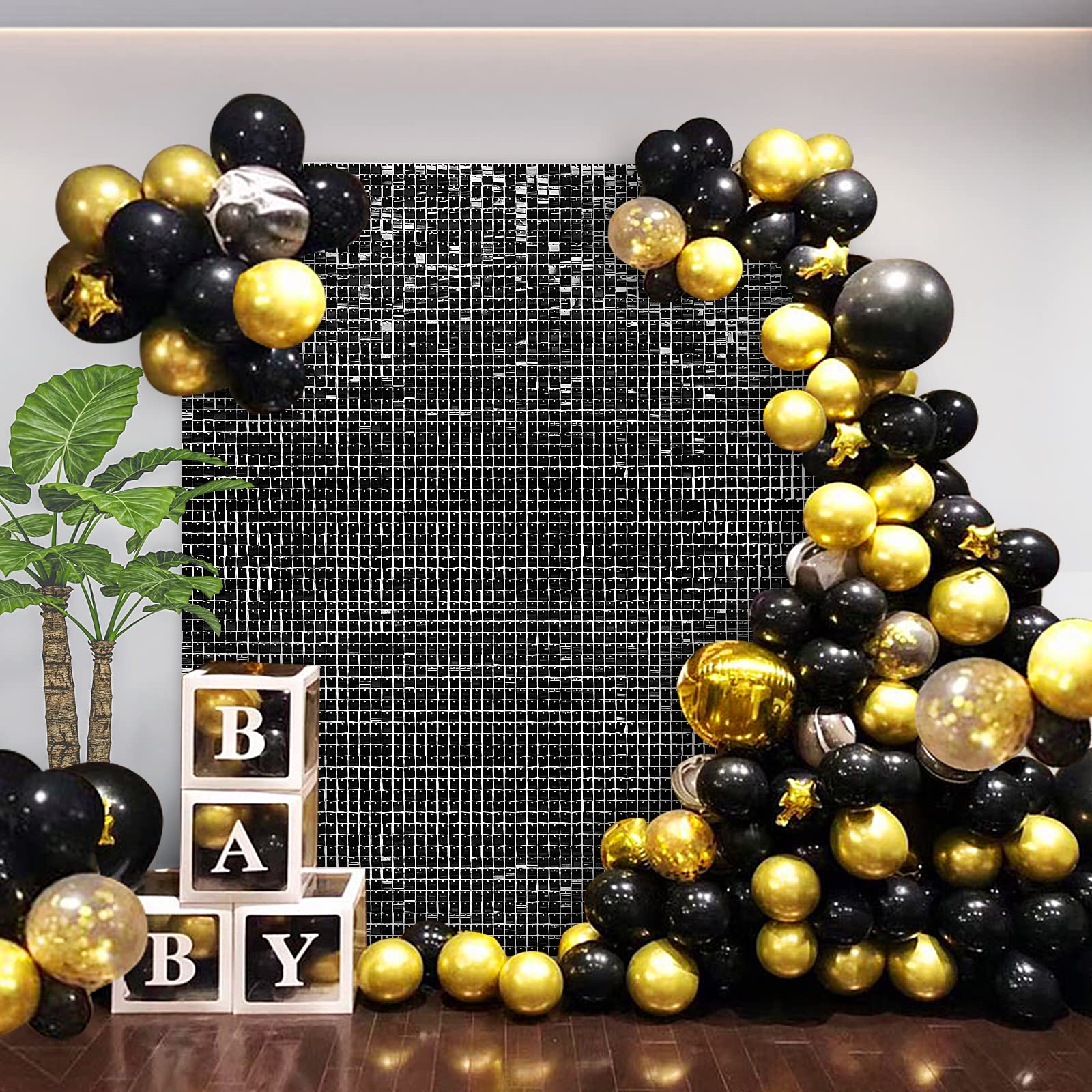 24 Pack Black Shimmer Wall Backdrop Panels - Sequins Party Decor for Wedding, Anniversary, Birthday, Graduation, Engagement & Bachelorette | Perfect for Photo Booths, Event Backdrops & Home Decor