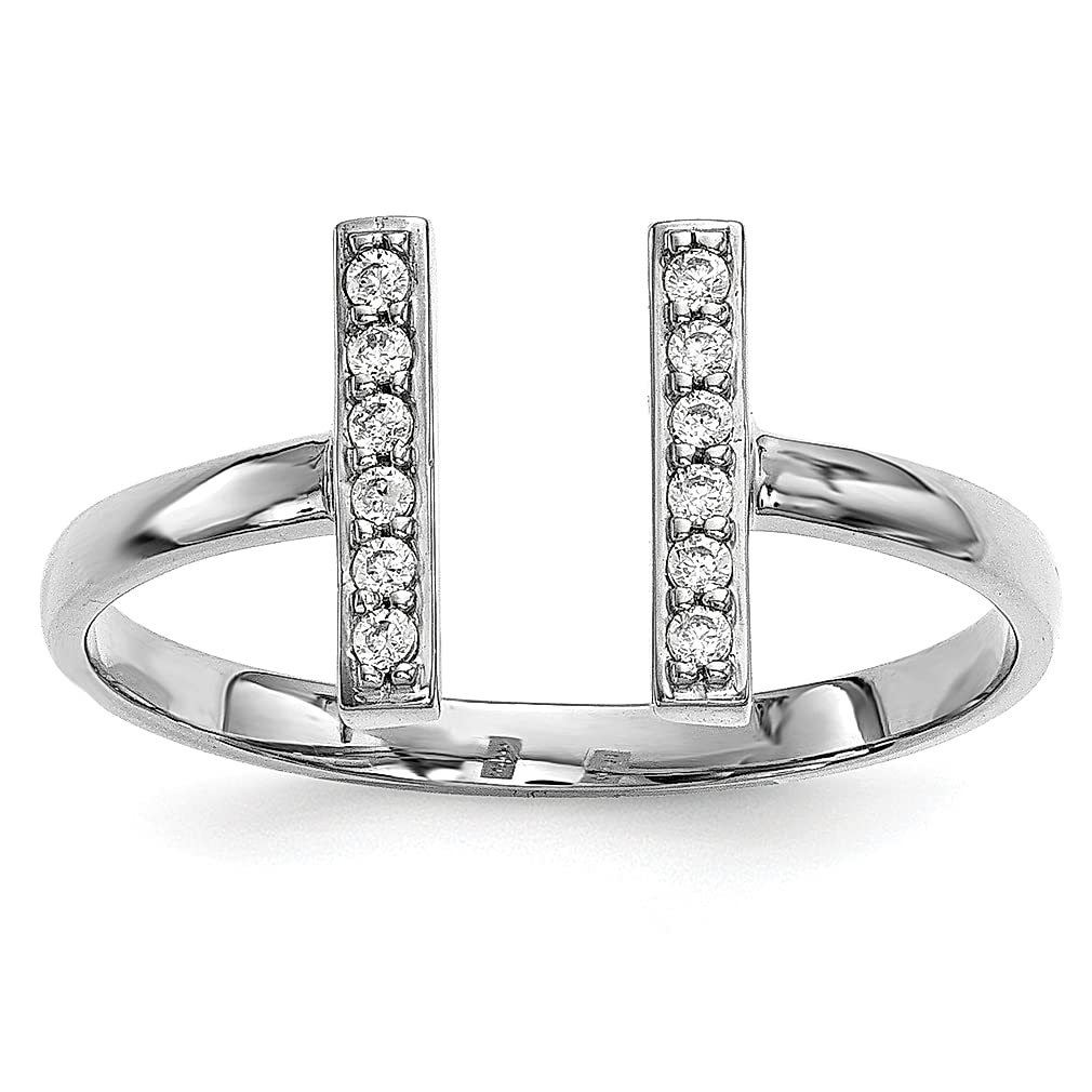 14K White Gold Diamond Double Bar Band Ring for Women - Size 7.00, Fine Jewelry Gift for Her - Perfect for Anniversaries, Engagements & Special Occasions
