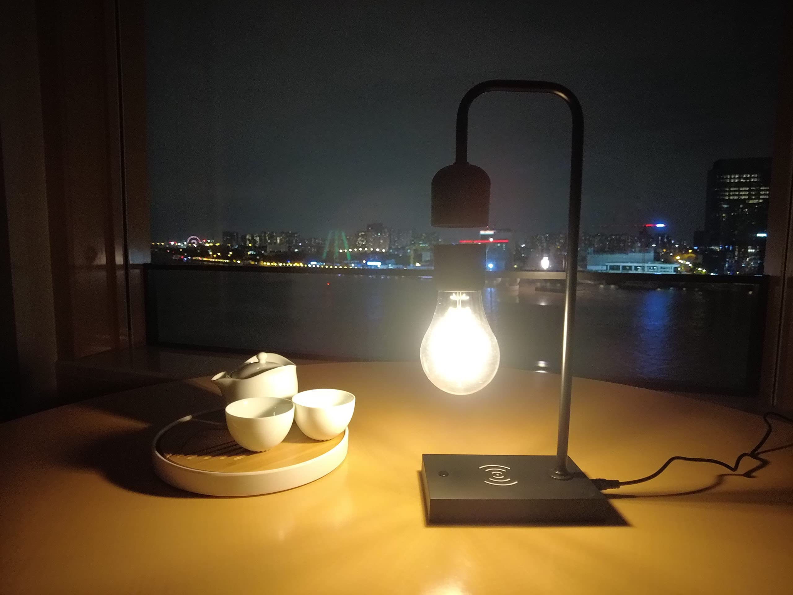 Magnetic Levitating Lamp with LED Light Bulb - Wireless Charger & Auto Control - Floating Desk Decor for Home Office, Bedroom, and Gift Ideas