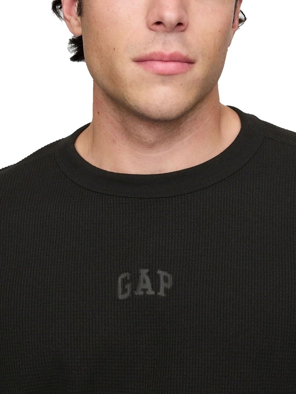 GAP Men's Long Sleeve Logo Waffle Crewneck T-Shirt - Soft Cotton Casual Shirt for Everyday Wear, Work & Outdoor Activities