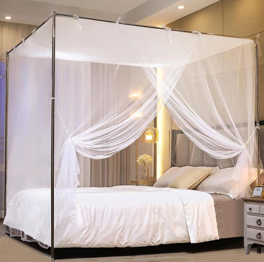 White Mosquito Net Tent for Bed & Plant Protection - Twin Size Bed Canopy with One-Side Opening for Bedroom Decor & Garden Use (Frame Not Included) | Perfect for Indoor Sleeping & Outdoor Plant Cover