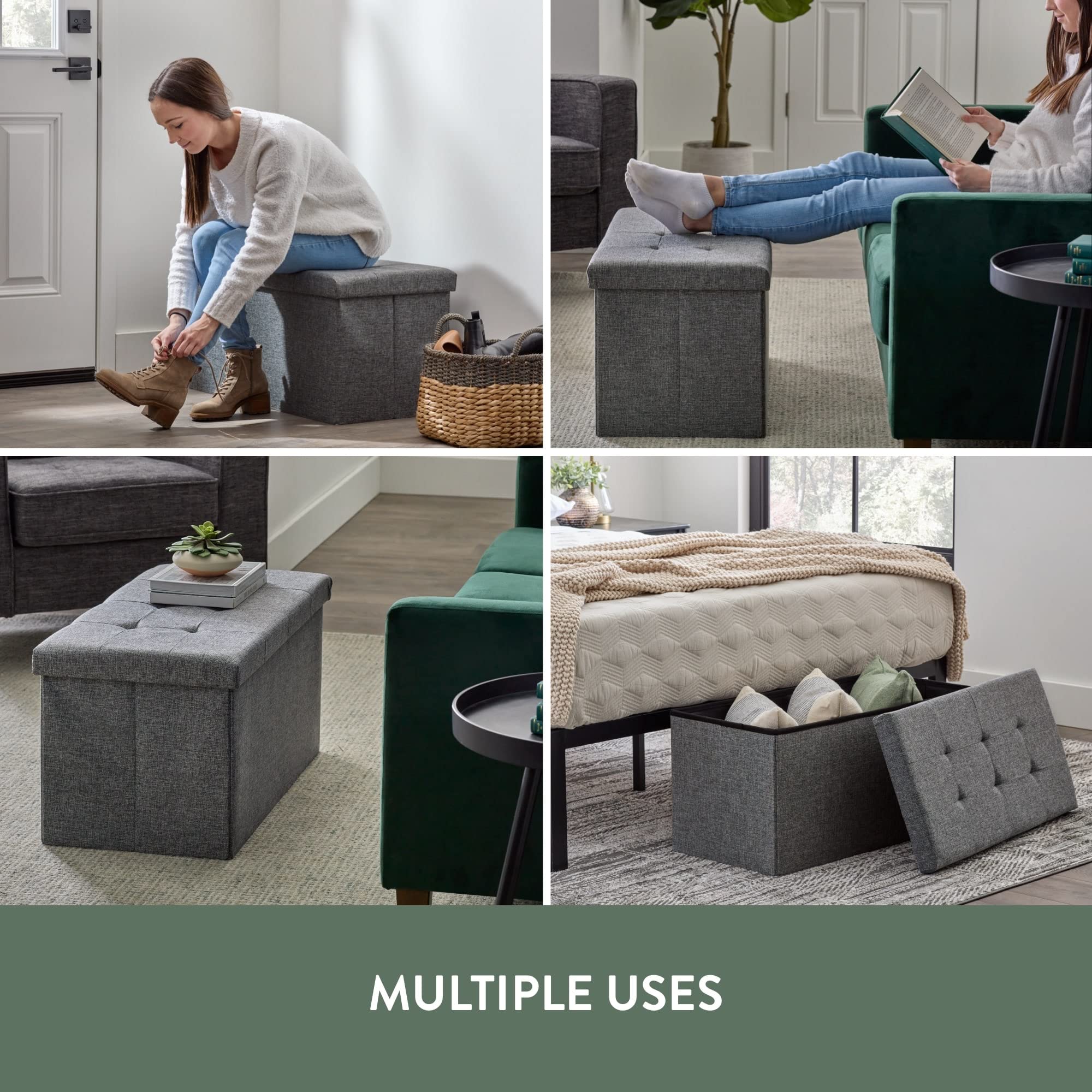 Edenbrook 30 Inch Rectangle Storage Ottoman with Buttonless Tufted Design - Sturdy Foot Rest Bench Holds 330 lbs - Gray Home Decor for Living Room, Bedroom & Nursery Storage Solutions