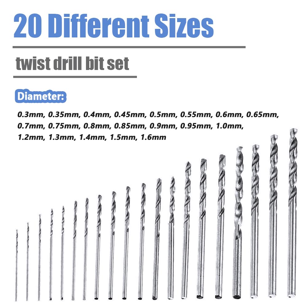 Mesee 20-Piece HSS Mini Micro Drill Bit Set (0.3-1.6mm) - High-Speed Steel Precision Twist Drill Bits for DIY, Jewelry Making, Watch Repair & Electronics Projects - Rotary Tool Accessories Kit